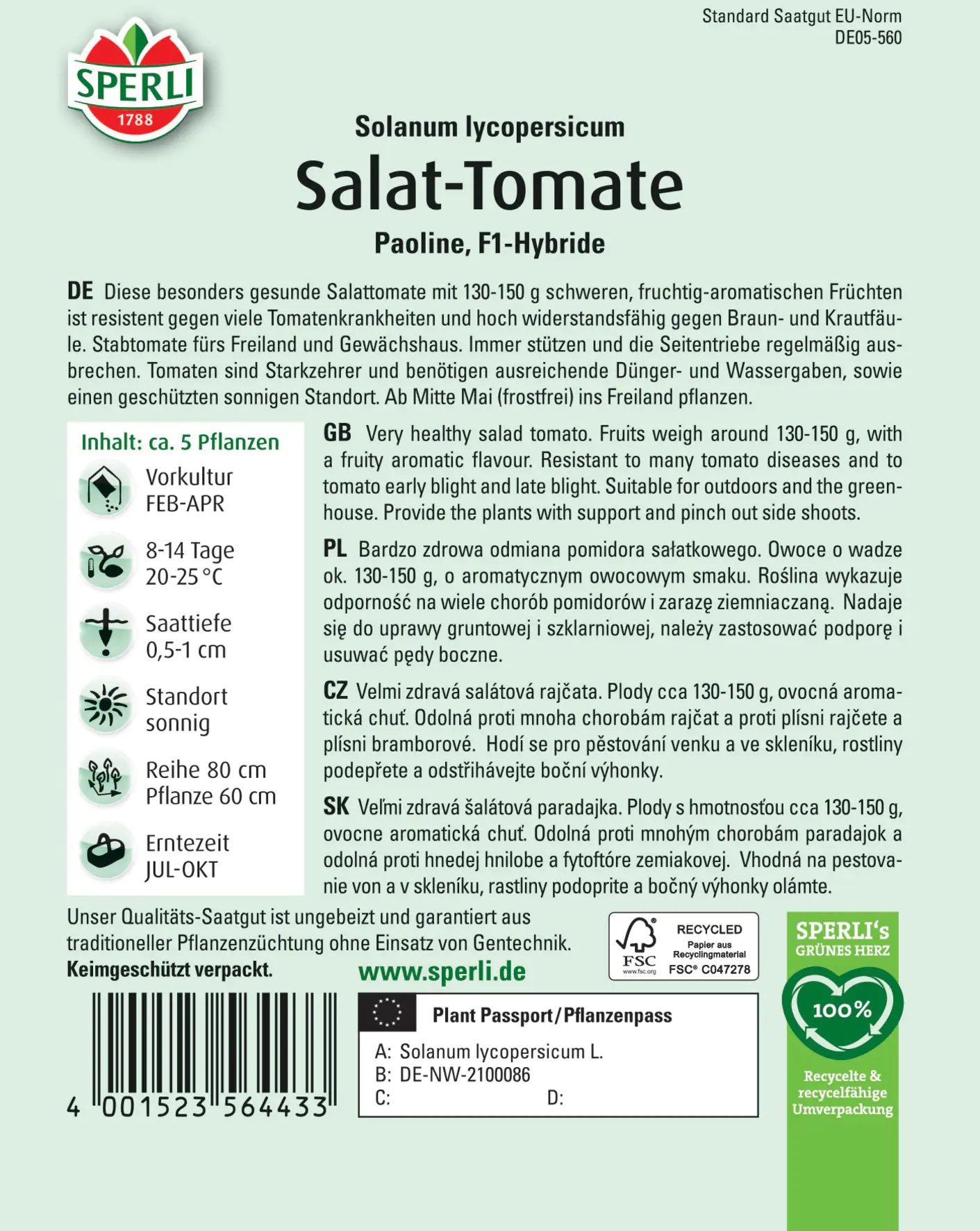 Sperli Salattomate Paoline F1 Sperli Salattomate Paoline F1