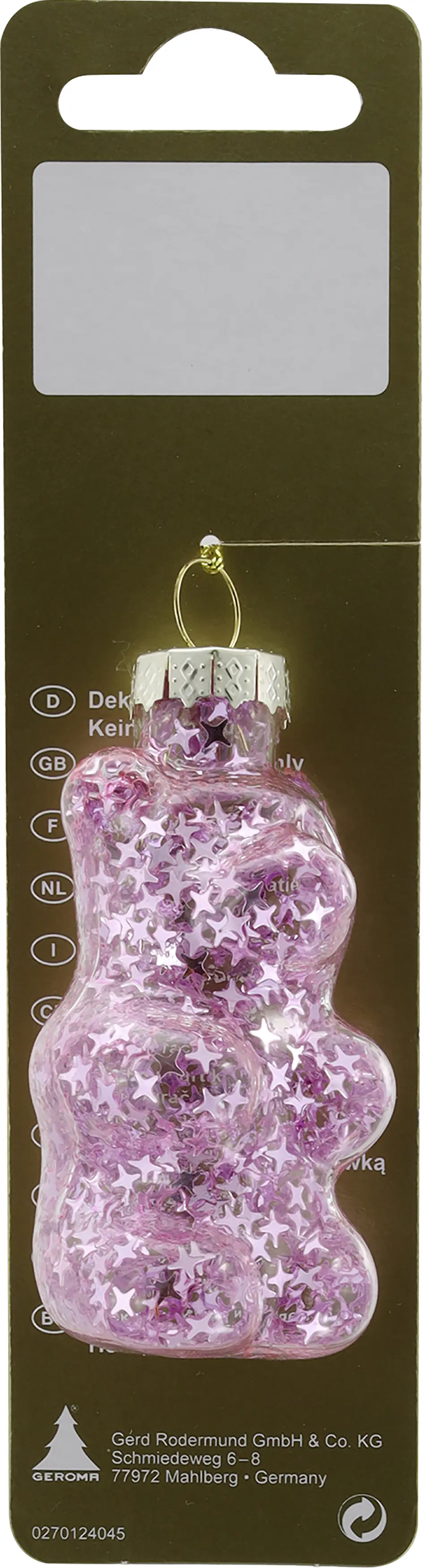 Weihnachtsanhänger Bärchen aus Glas 8 cm rosa 1 Stück