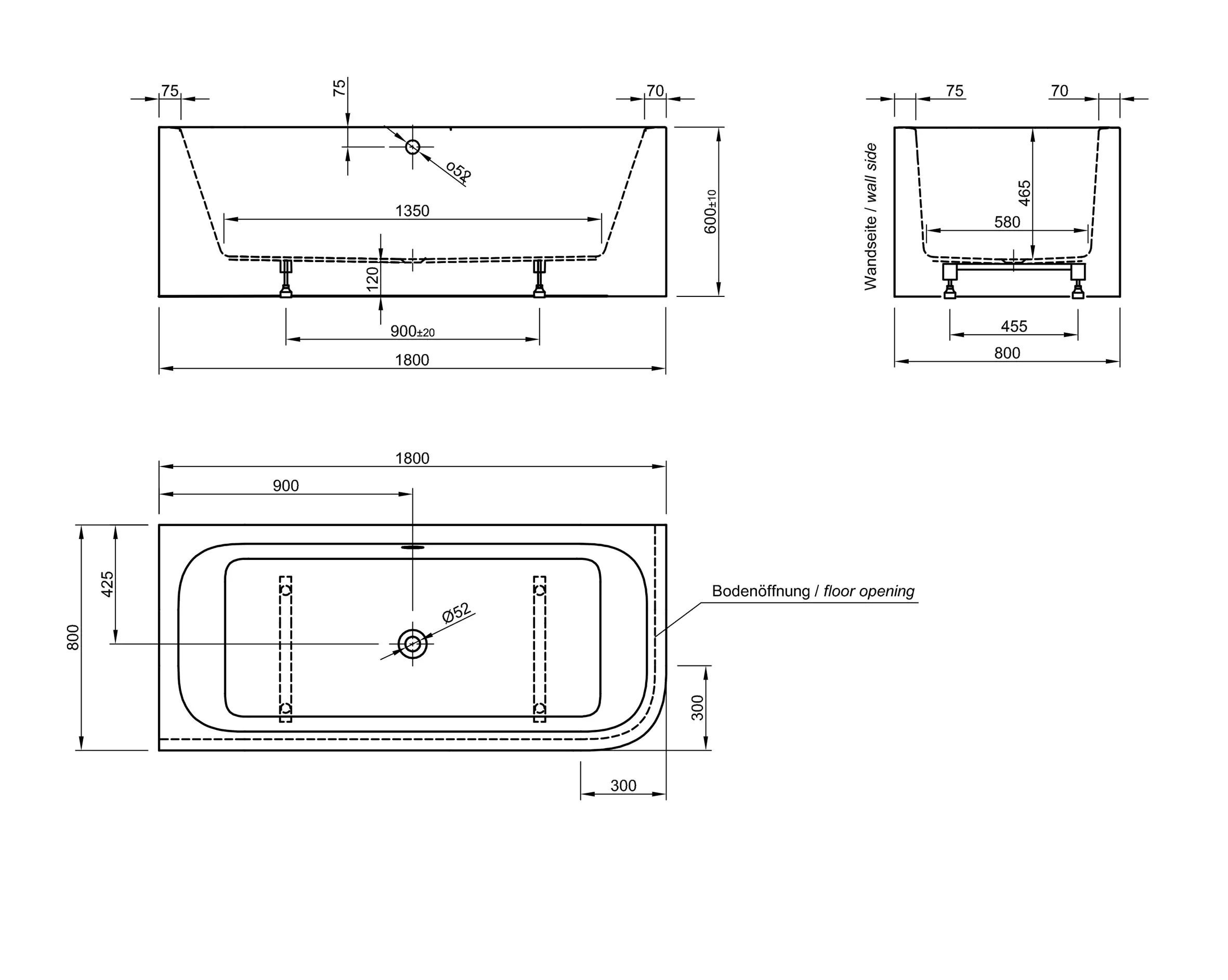 Ottofond Badewannen-Set Spirit inkl. Armatur, rechts 180x80 cm, weiß