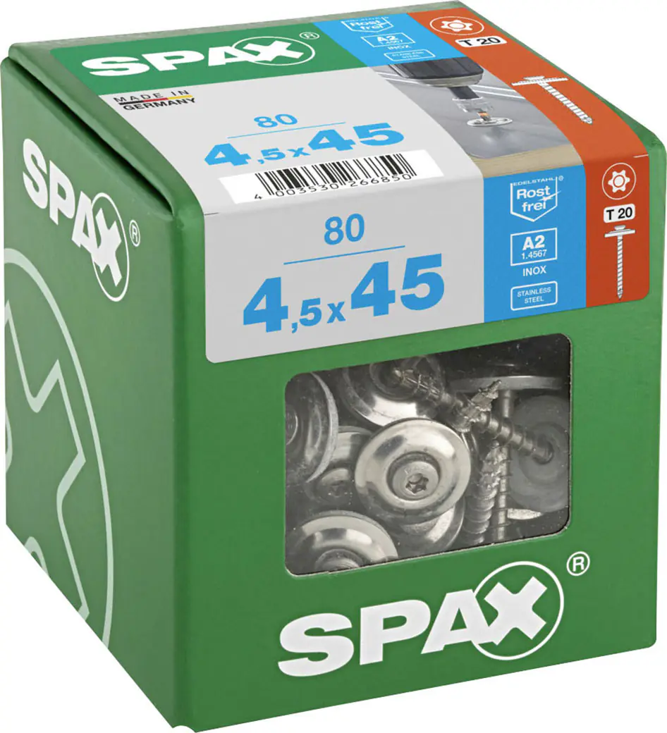 Spax Spenglerschrauben 4,5 x 45 mm T20 Vollgewinde - 80 Stk. 