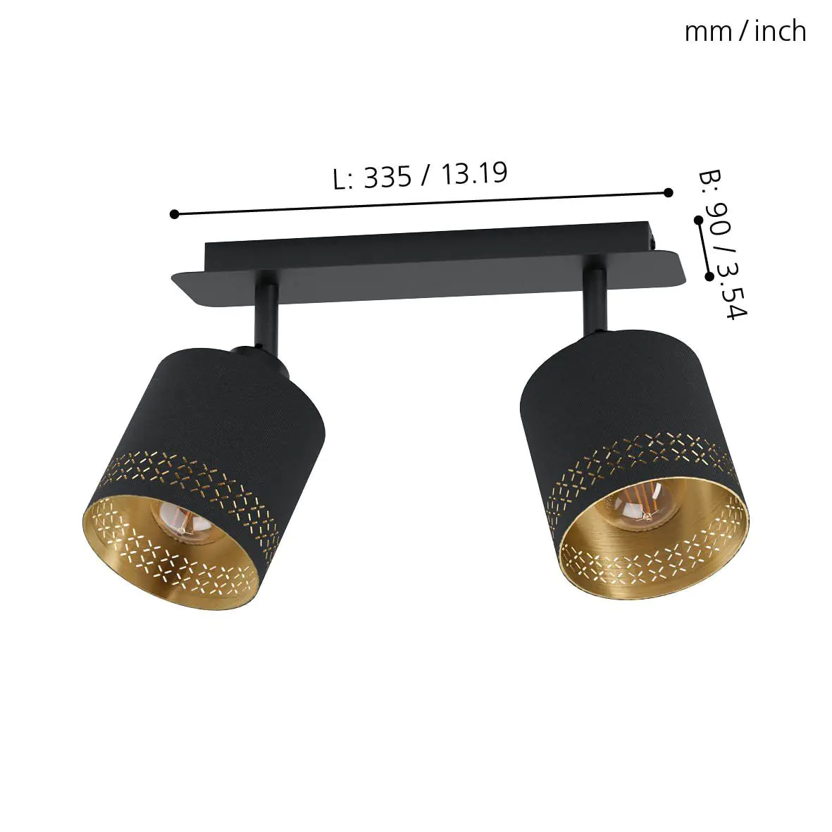 Eglo 2er Spot Esteperra schwarz-gold 33,5 x 9 cm E27