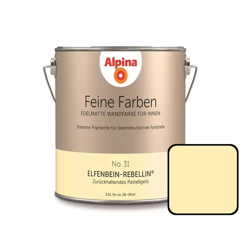 Alpina Feine Farben No. 31 Elfenbein-Rebellin 2,5 L zurückhaltendes pastellgelb edelmatt Alpina Feine Farben No. 31 Elfenbein-Rebellin 2,5 L zurückhaltendes pastellgelb edelmatt