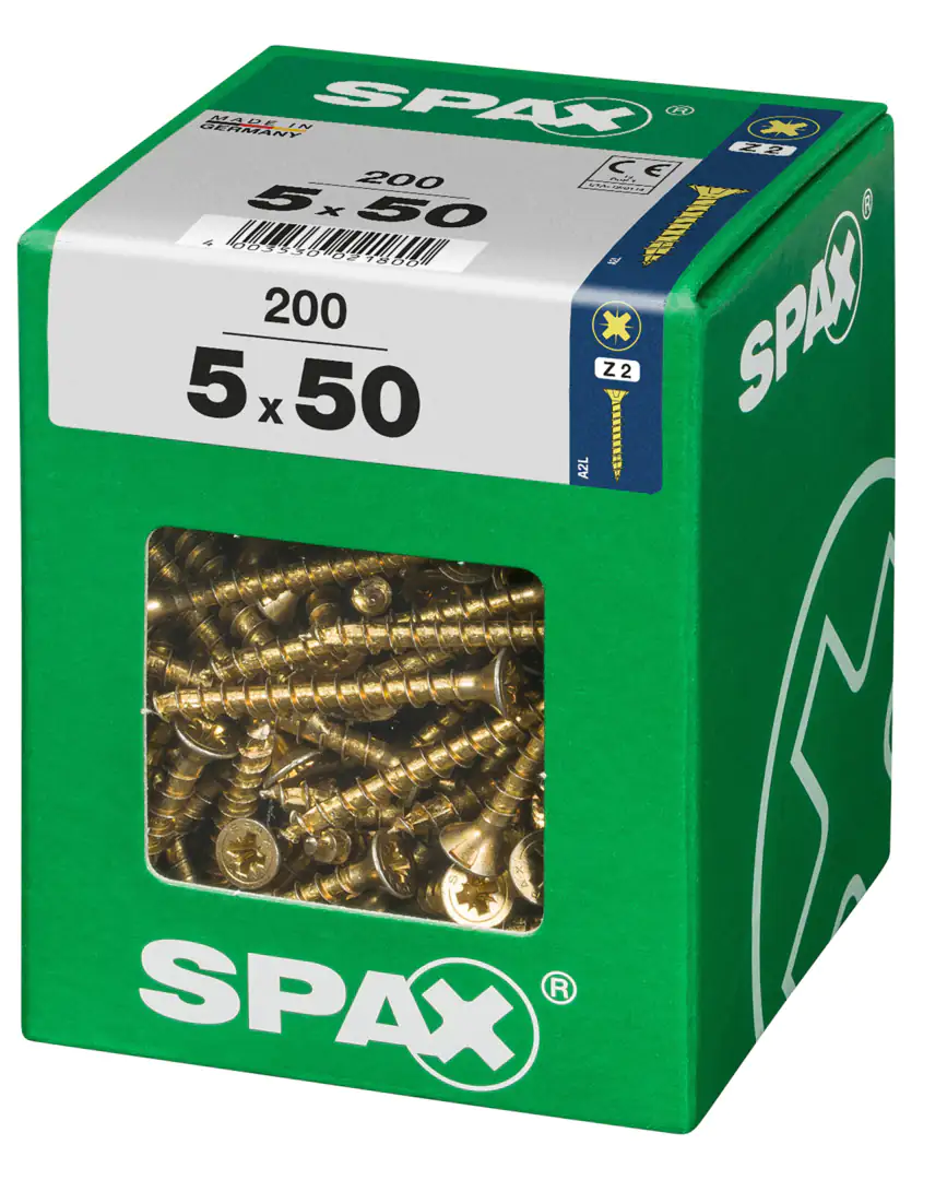 Spax Universalschrauben 5.0 x 50 mm PZ 2 - 200 Stk. Spax Universalschrauben 5.0 x 50 mm PZ 2 - 200 Stk.