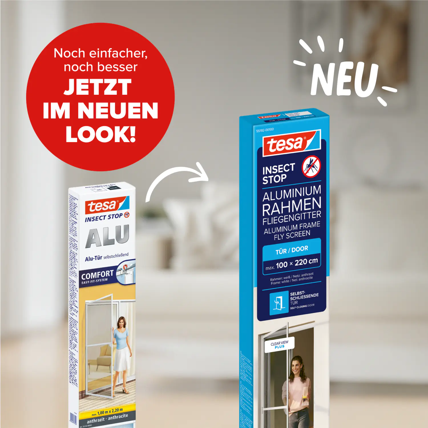 tesa Fliegengitter-Tür Comfort Alurahmen 100 x 220 cm weiß