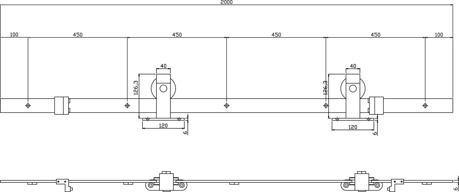 Schiebetürsystem 200 cm Basic Top, schwarz