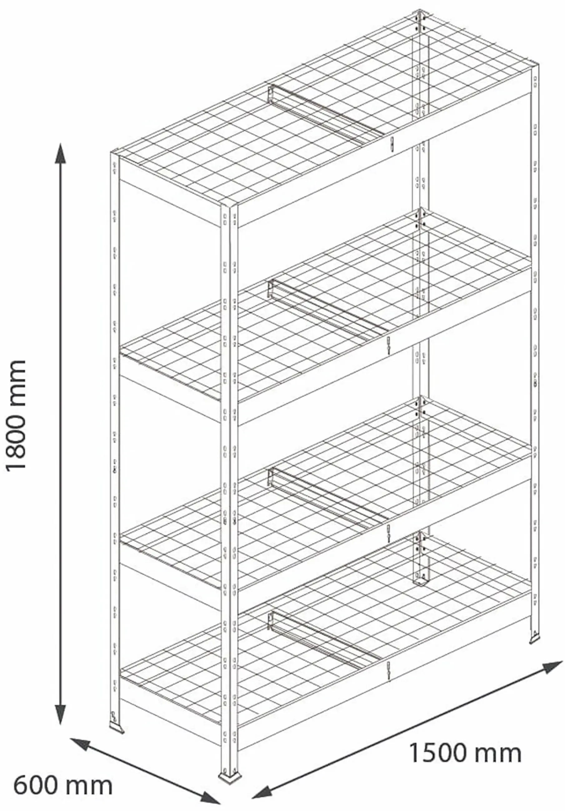 Ar Shelving Schwerlastregal Rivet Wire verzinkt 180 x 150 cm 4 Stahlgitterböden 1000 kg