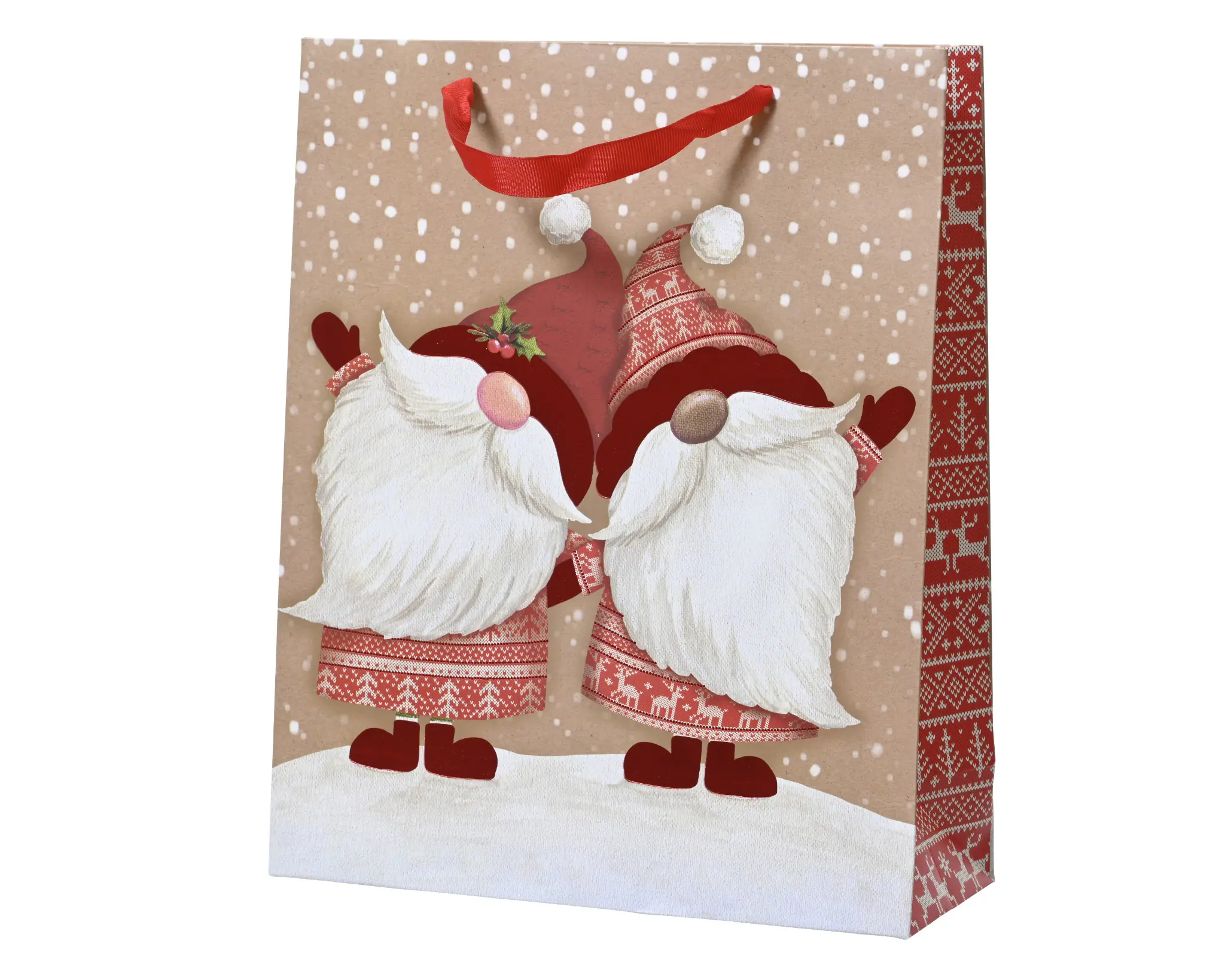 Decoris Geschenktasche Weihnachten mit Wichtel-Motiv rot weiß 42 x 30 cm 