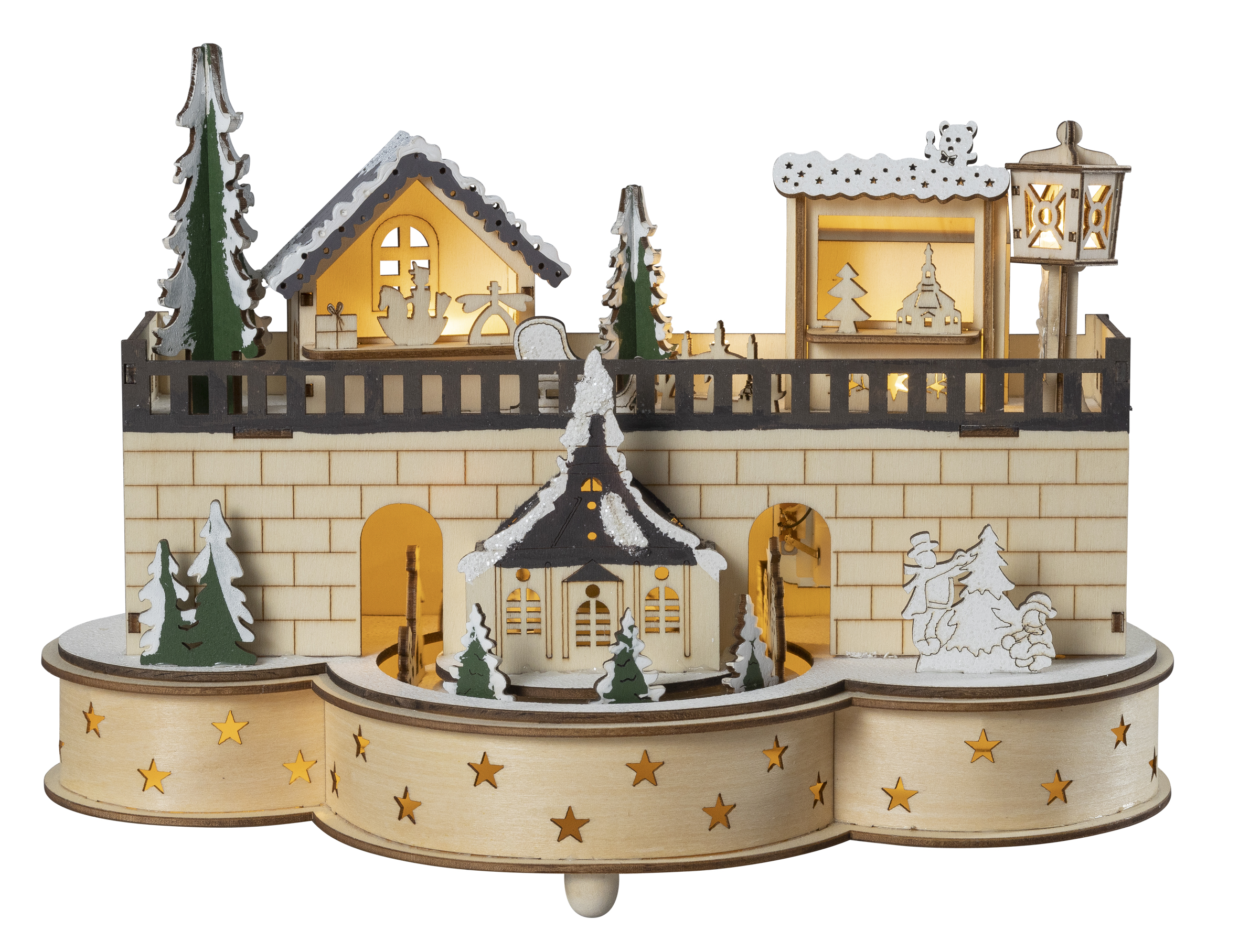 Saico LED-Weihnachtsdorf Seiffen mit beweglichen Figuren & Timer 30 cm warmweiß natur