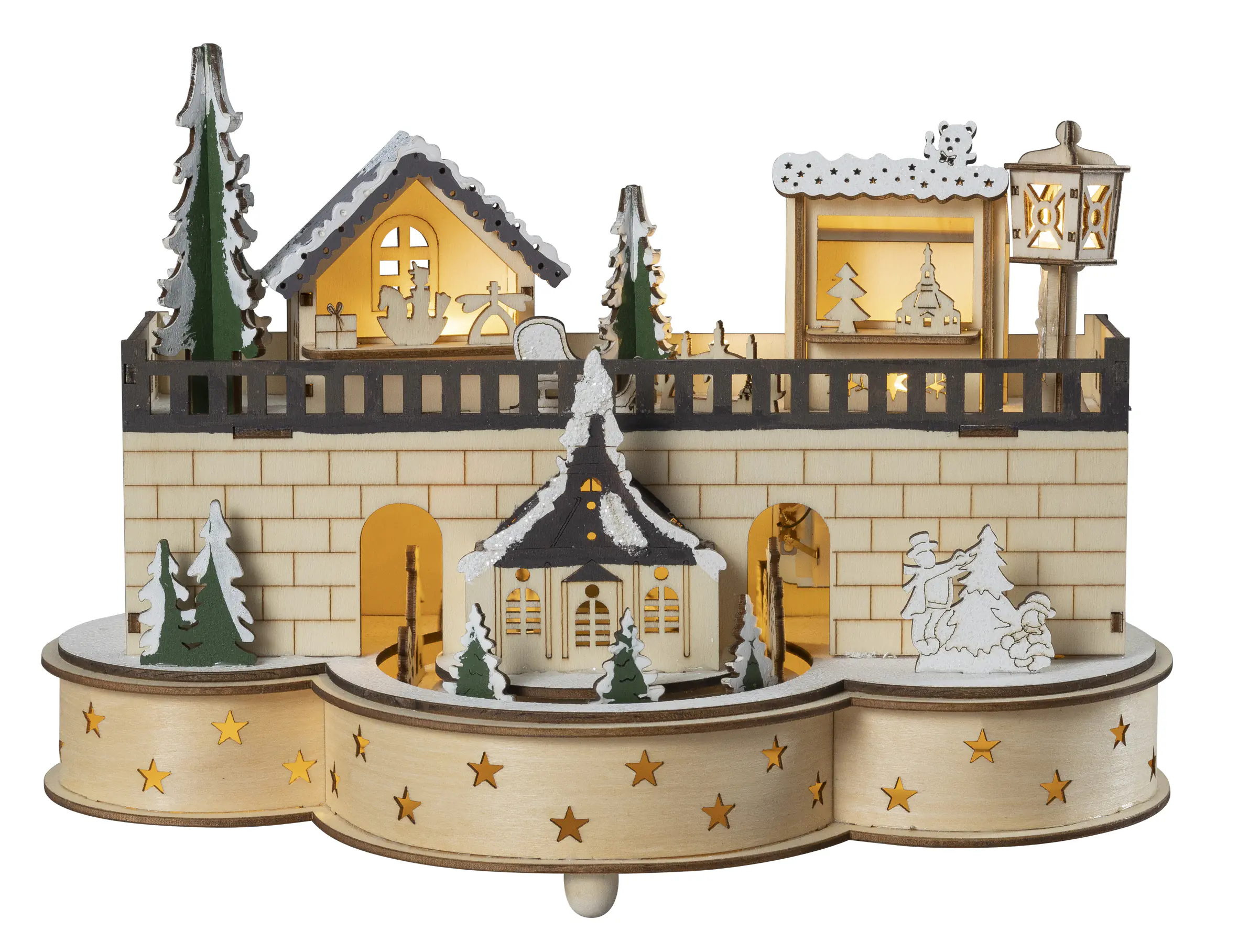 Saico LED-Weihnachtsdorf Seiffen mit beweglichen Figuren & Timer 30 cm warmweiß natur