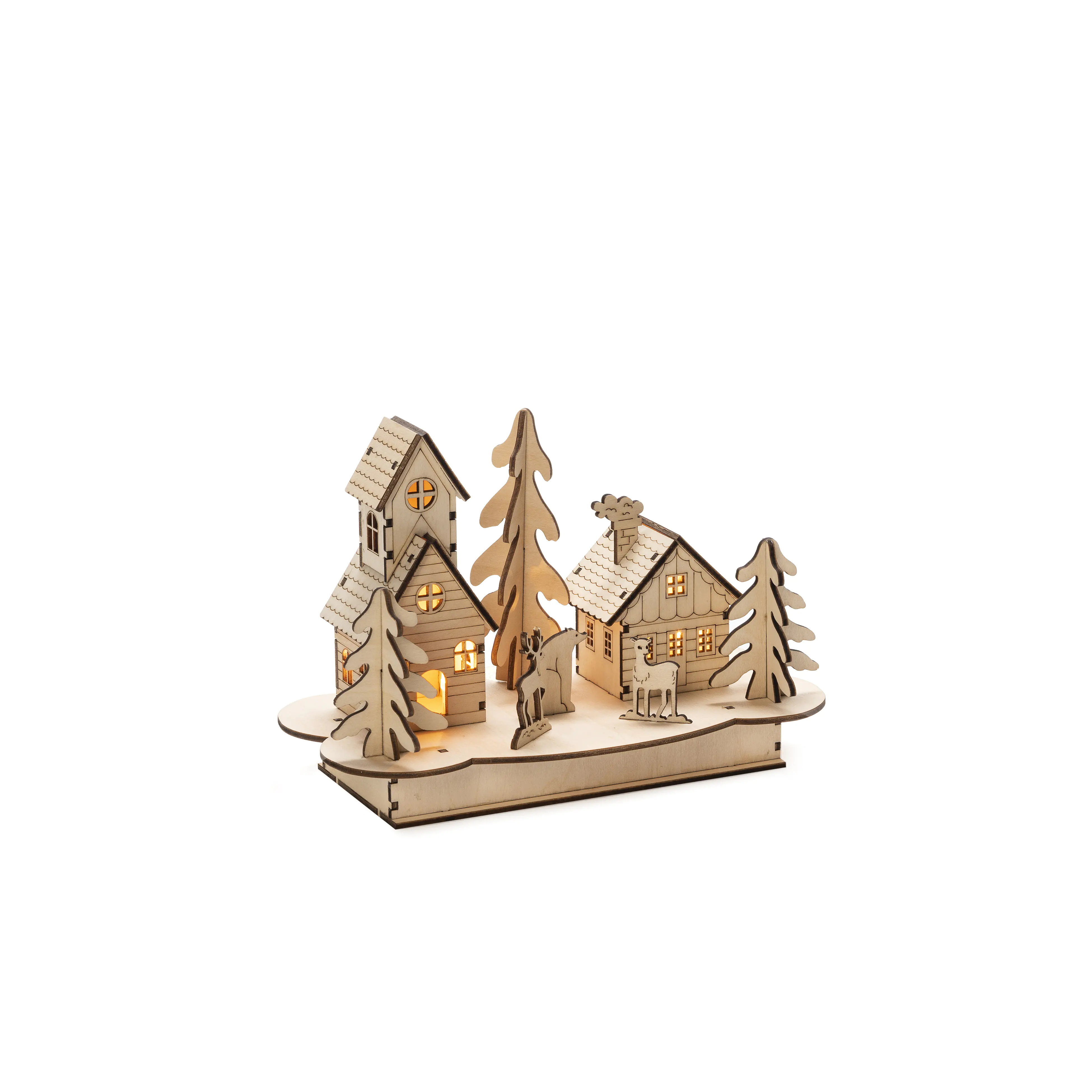 Konstsmide LED Holzsilhouette mit Haus und Tieren Innen 4 warmweiße Dioden