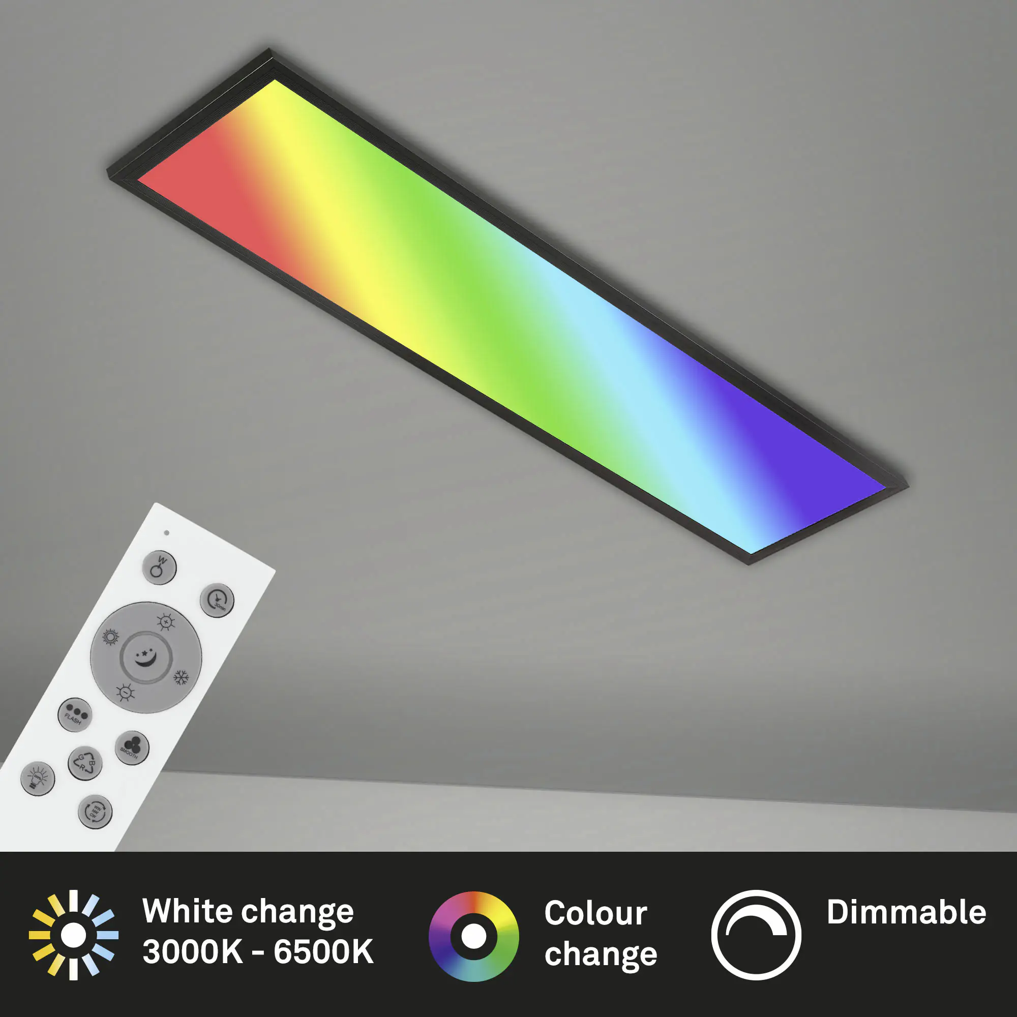 Briloner LED-Panelleuchte ultraflach 100 x 25 cm schwarz CCT dimmbar