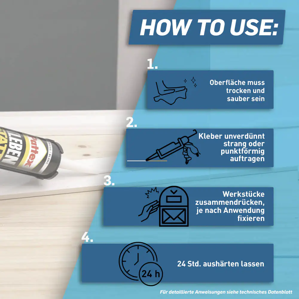 Pattex Montagekleber Kleben statt Bohren Innen & Außen 450 g Kartusche, weiß