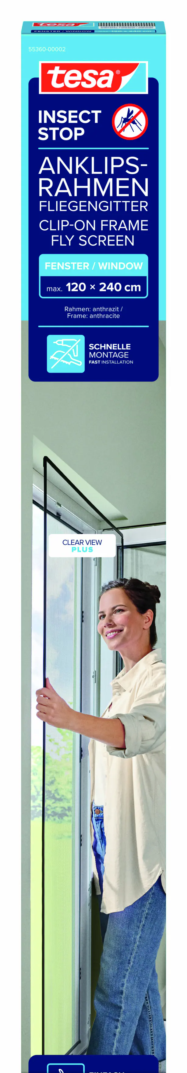 Tesa Insektenschutz Anklipsrahmen für Fenster 120 x 240 cm
