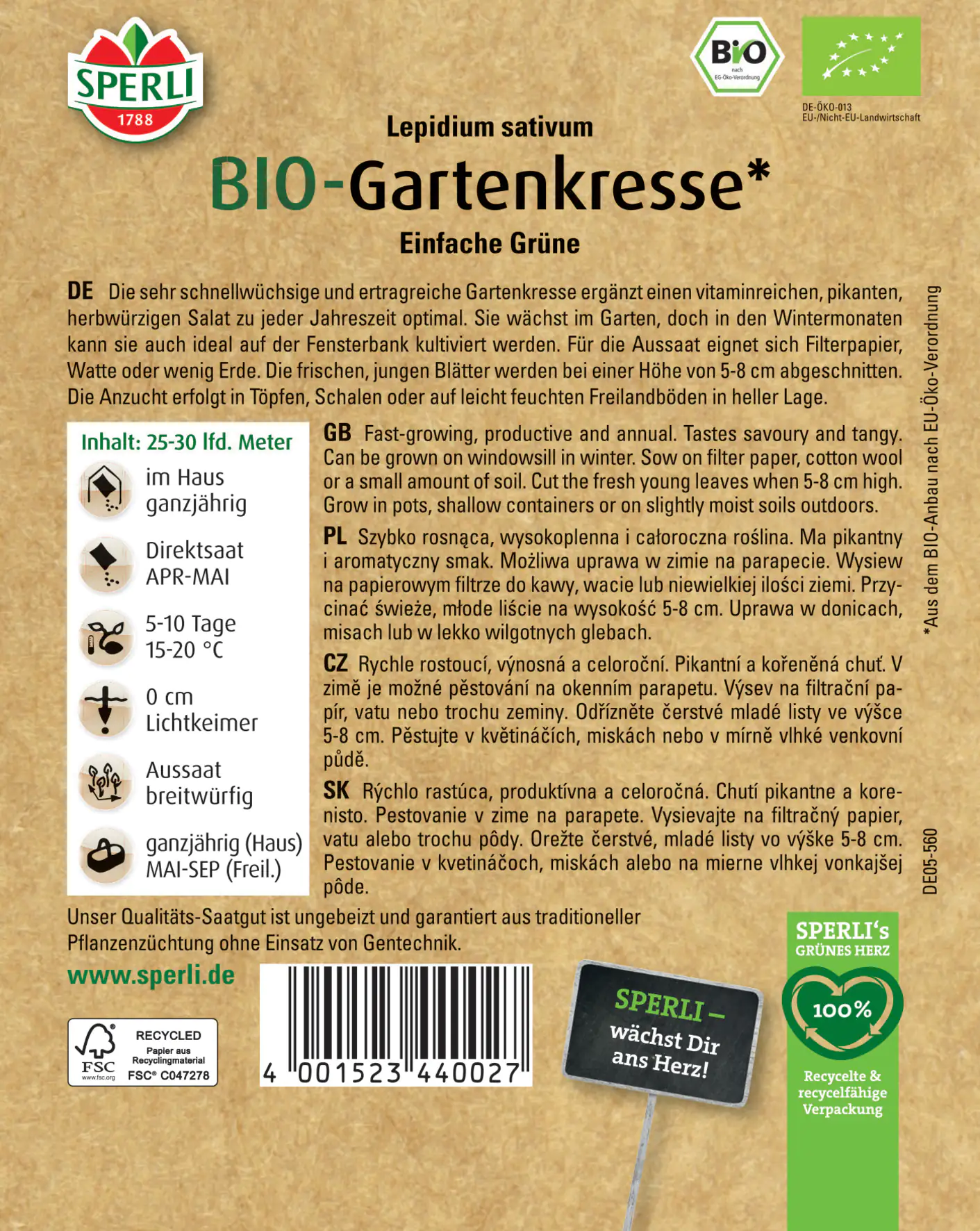 Sperli BIO Gartenkresse Sperli BIO Gartenkresse
