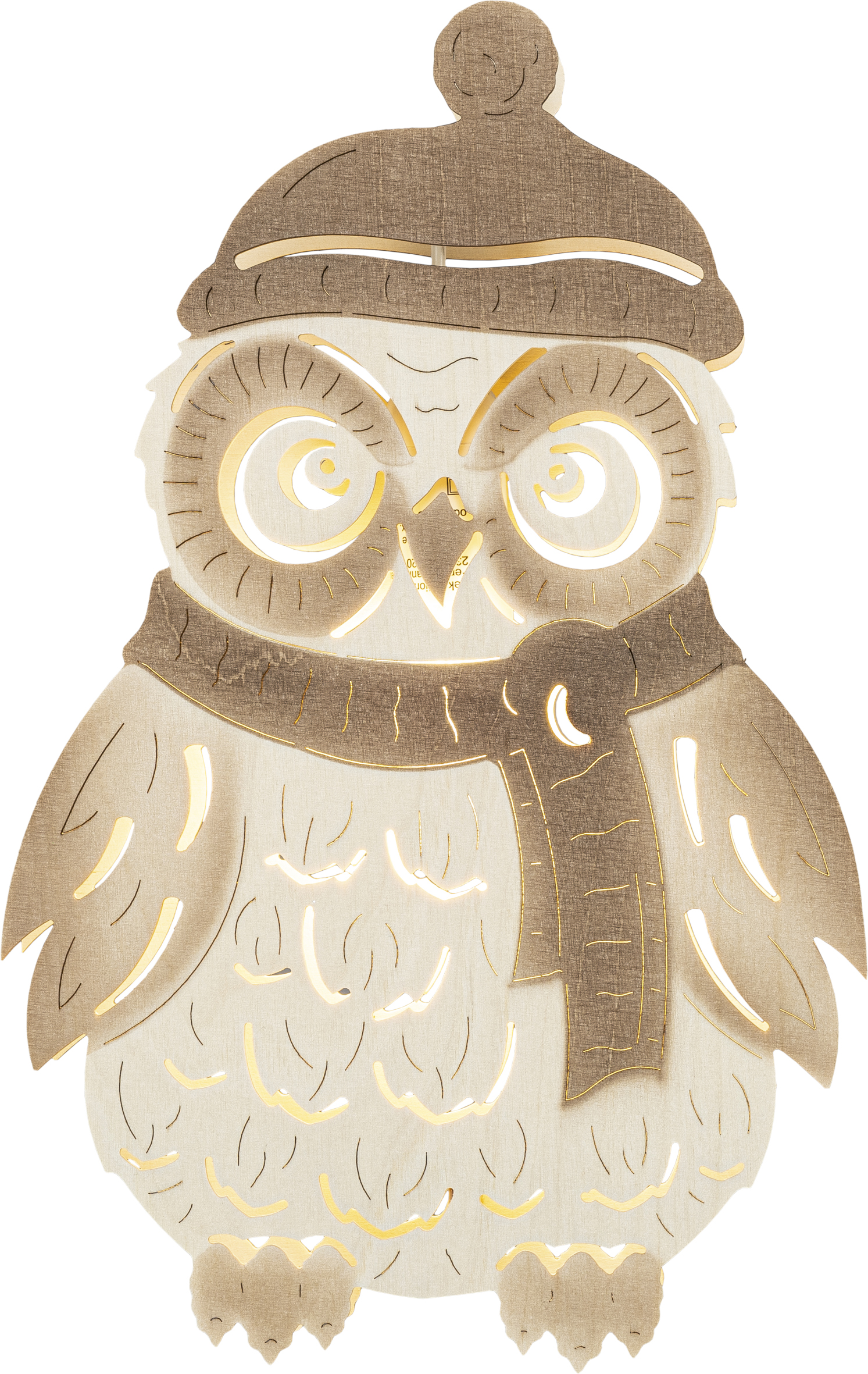 Saico LED-Fensterbild Winter-Eule Holz 30 cm warmweiß natur