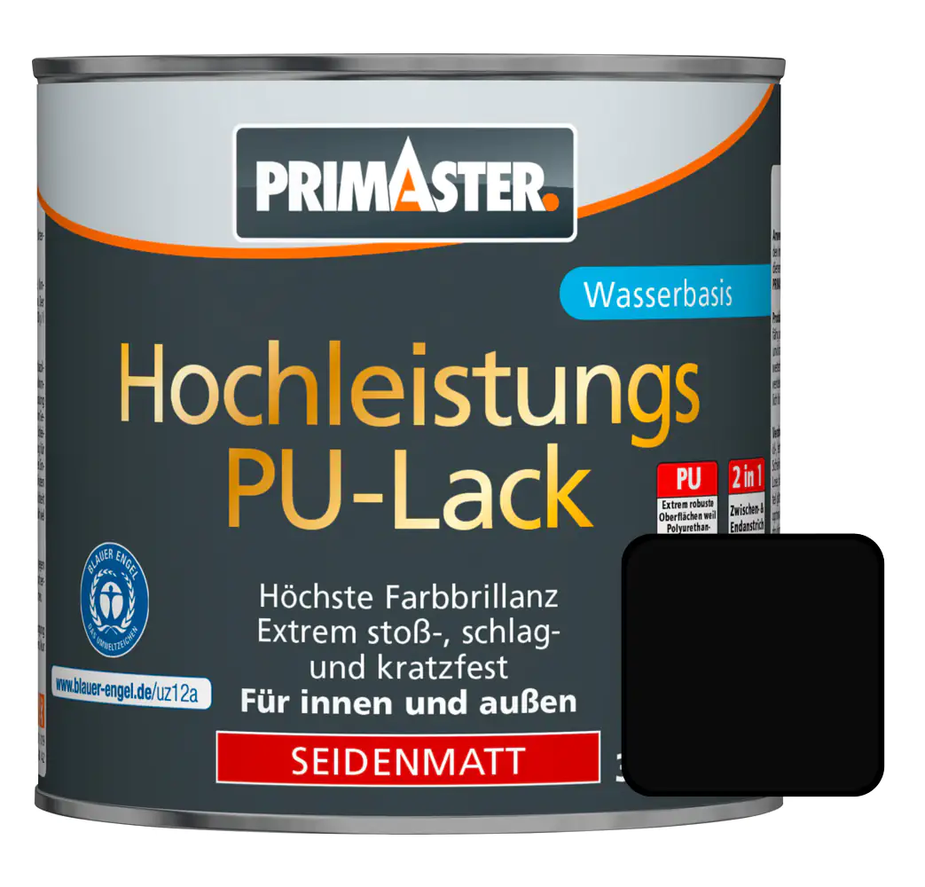 Primaster Hochleistungs-PU-Lack RAL 9005 750 ml 2in1 tiefschwarz seidenmatt Primaster Hochleistungs-PU-Lack RAL 9005 750 ml 2in1 tiefschwarz seidenmatt
