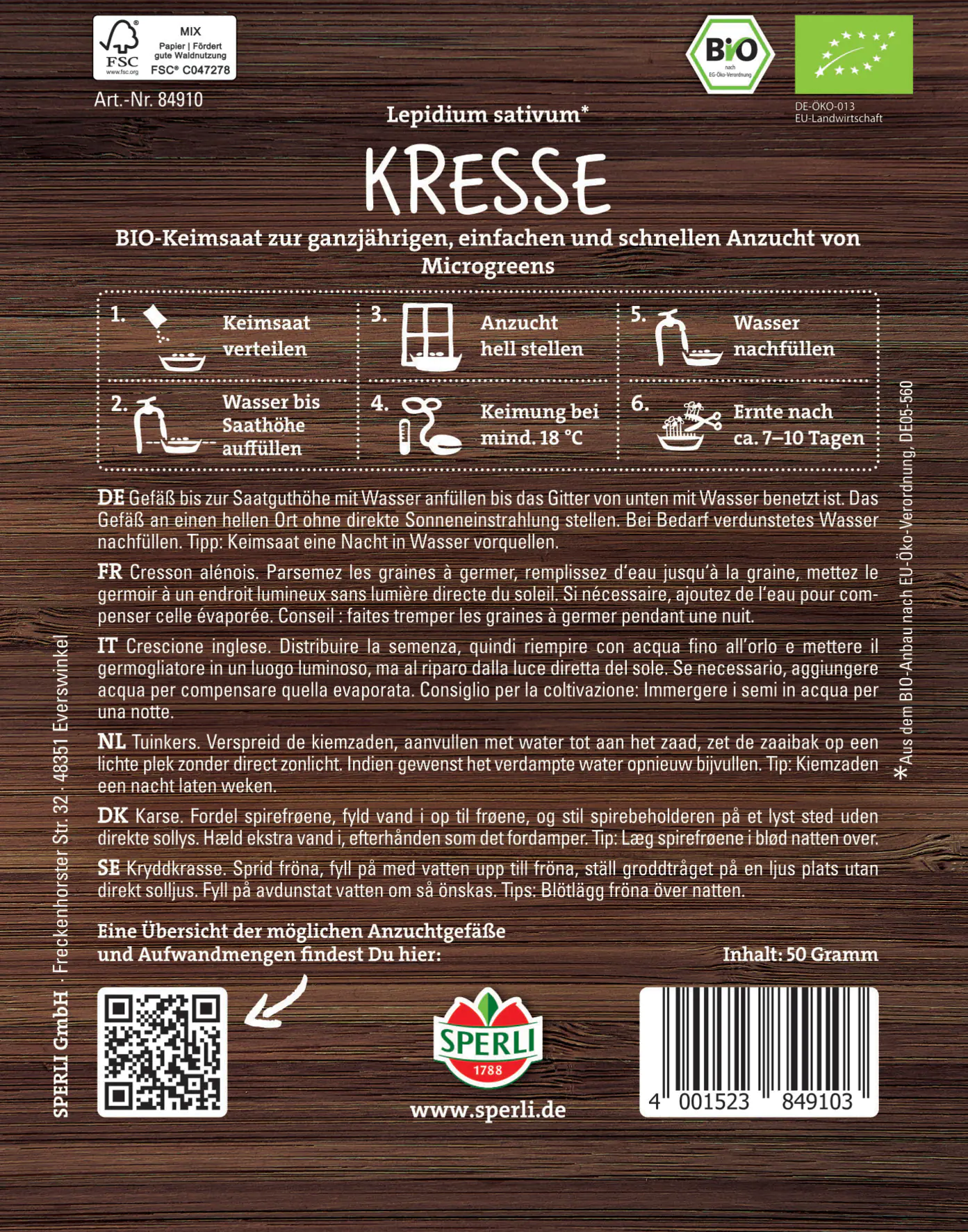 Sperli BIO Microgreen-Saat Kresse