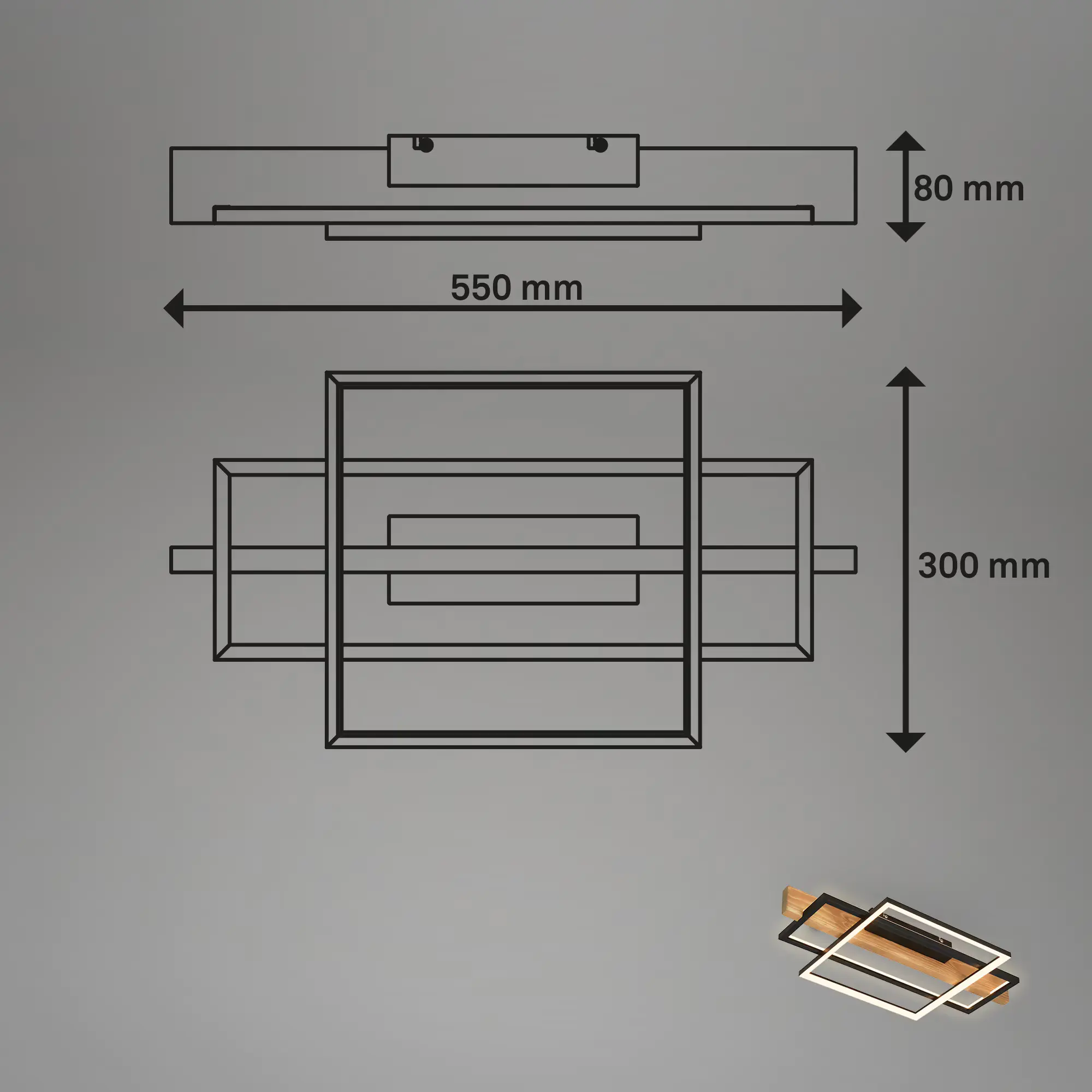 Briloner LED-Deckenleuchte CADRE schwarz Holz 32W Briloner LED-Deckenleuchte CADRE schwarz Holz 32W