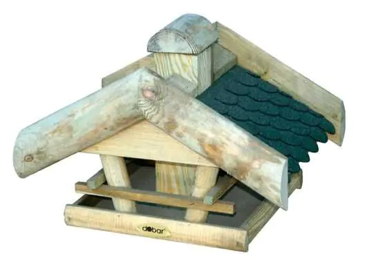 Dobar Vogelfutterhaus Kiefernholz mit Bitumendach & Futtersilo 29 x 49 x 38 cm 