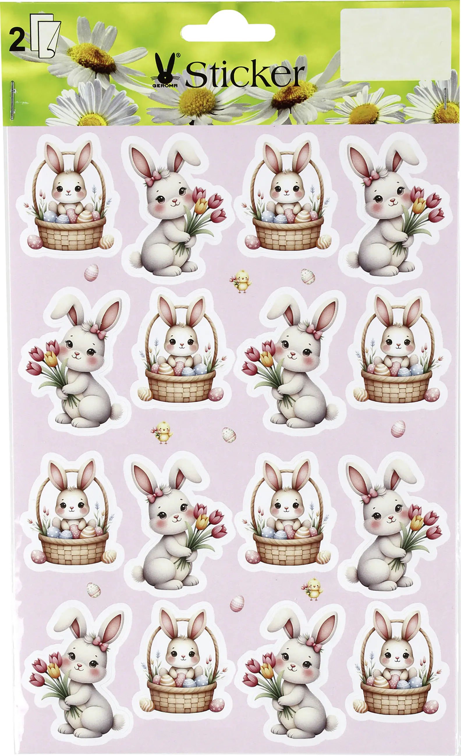 Ostersticker Osterhase 2 Bögen 4-5 cm bunt 