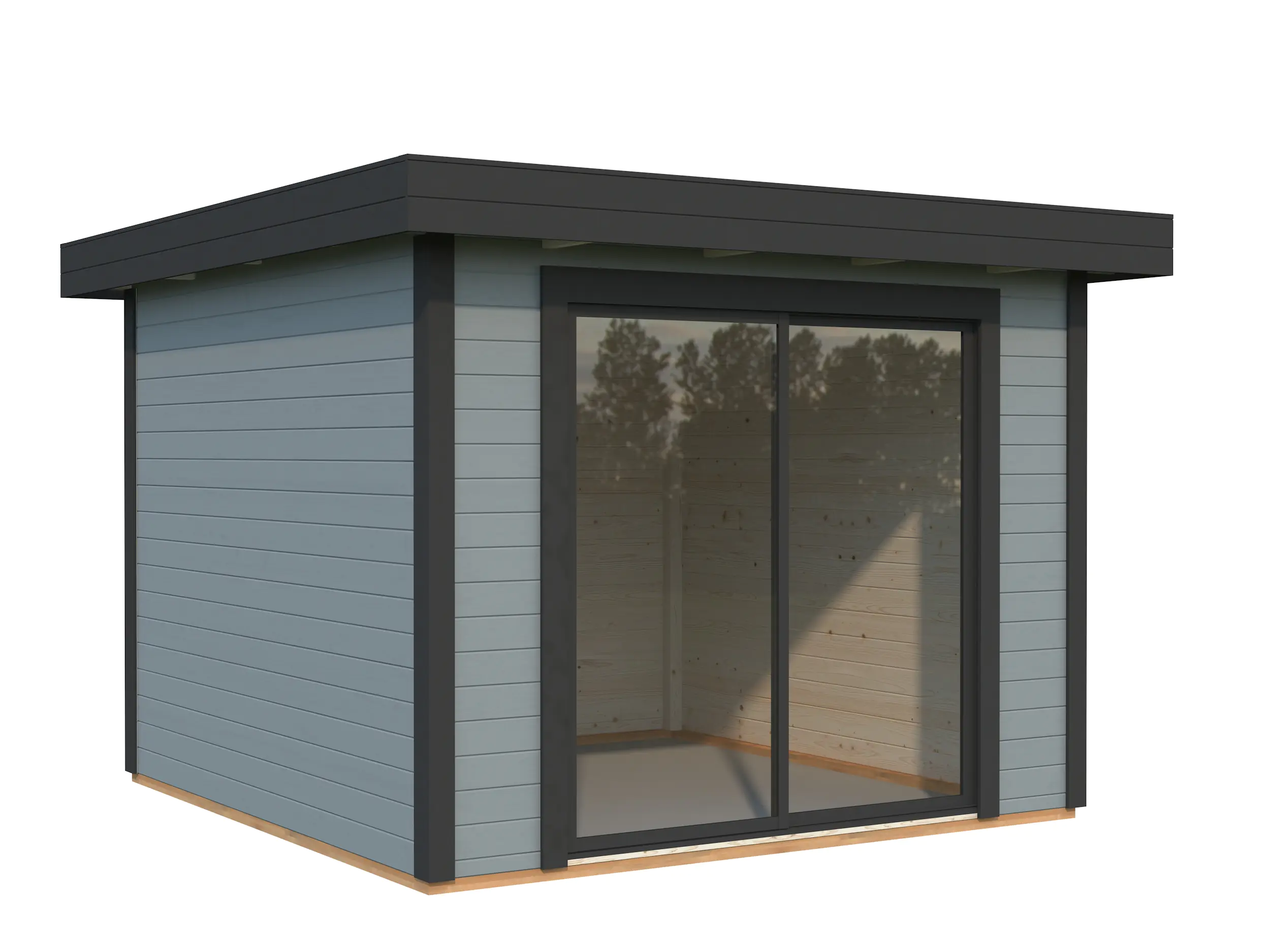 Palmako Gartenhaus Lydia 285 x 291 cm mit Glasschiebetüren grau lackiert