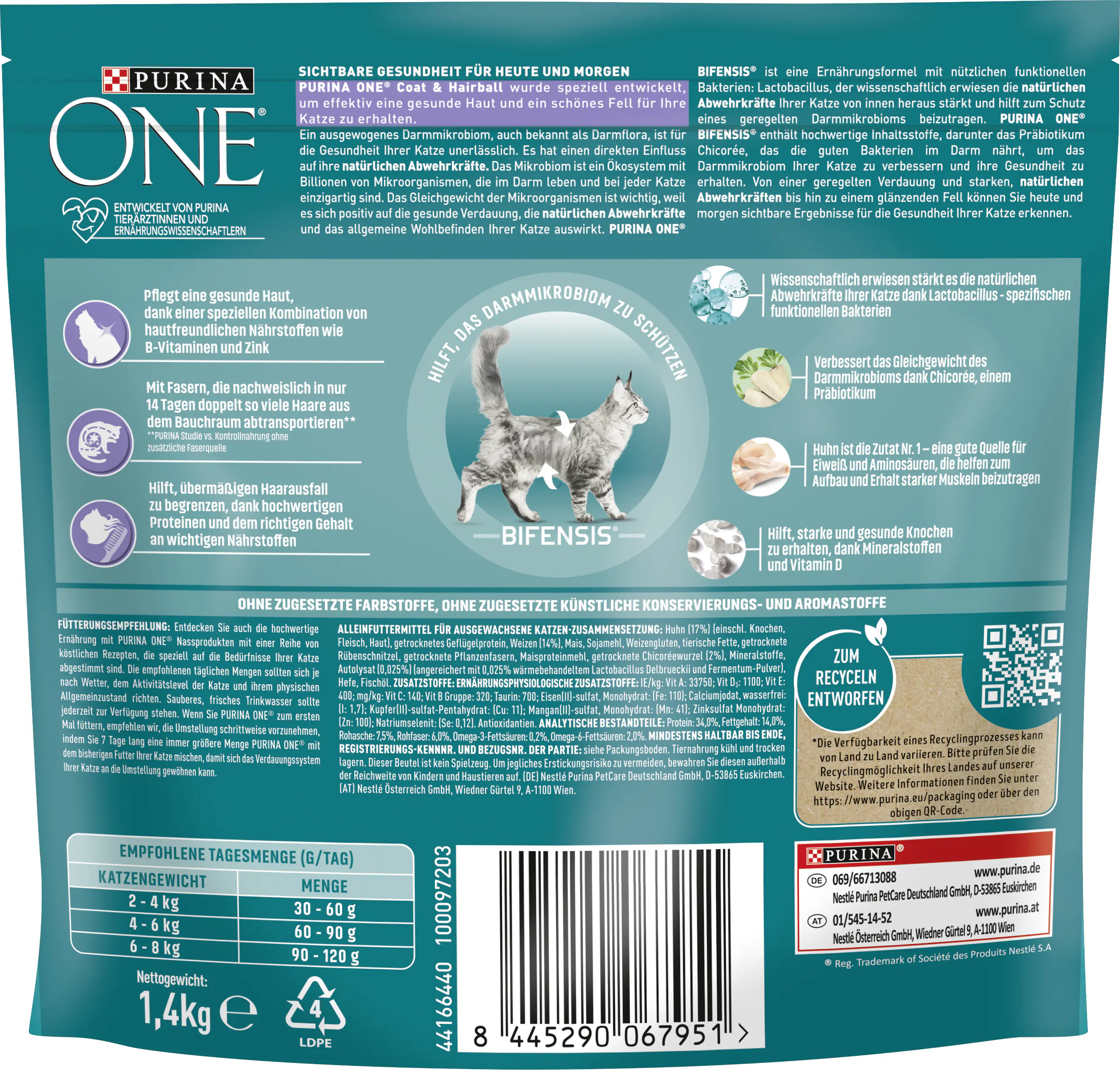 Purina One Katzenfutter Coat & Hairball Reich an Huhn 1,4 kg