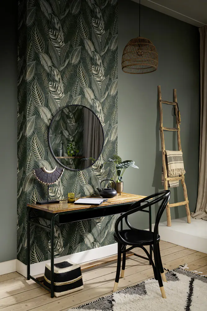 Rasch Vliestapete 751826 African Queen III, Blätter grün gold, 10,05 x 0,53 m