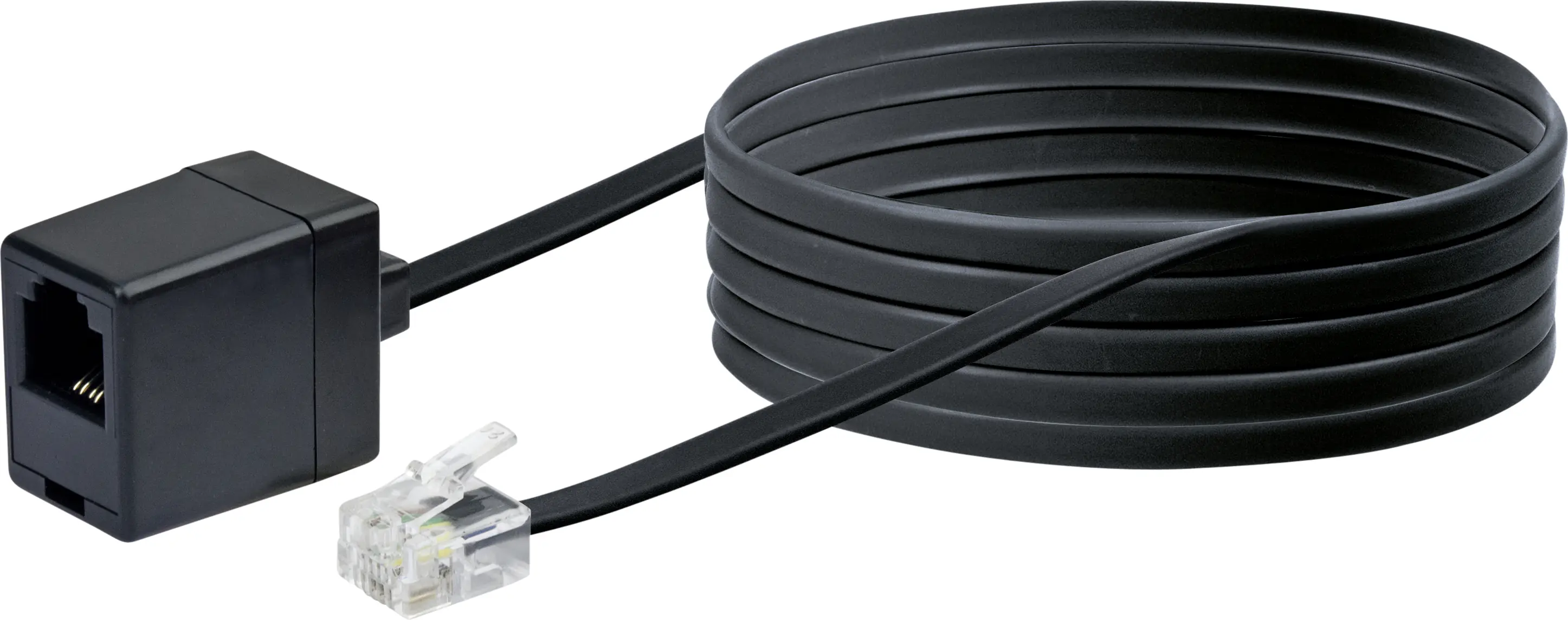Schwaiger Telefon Verlängerungskabel TVL6332 533 RJ11 schwarz, 10,0m, 1x RJ11 Stecker / 1x RJ11 Buchse