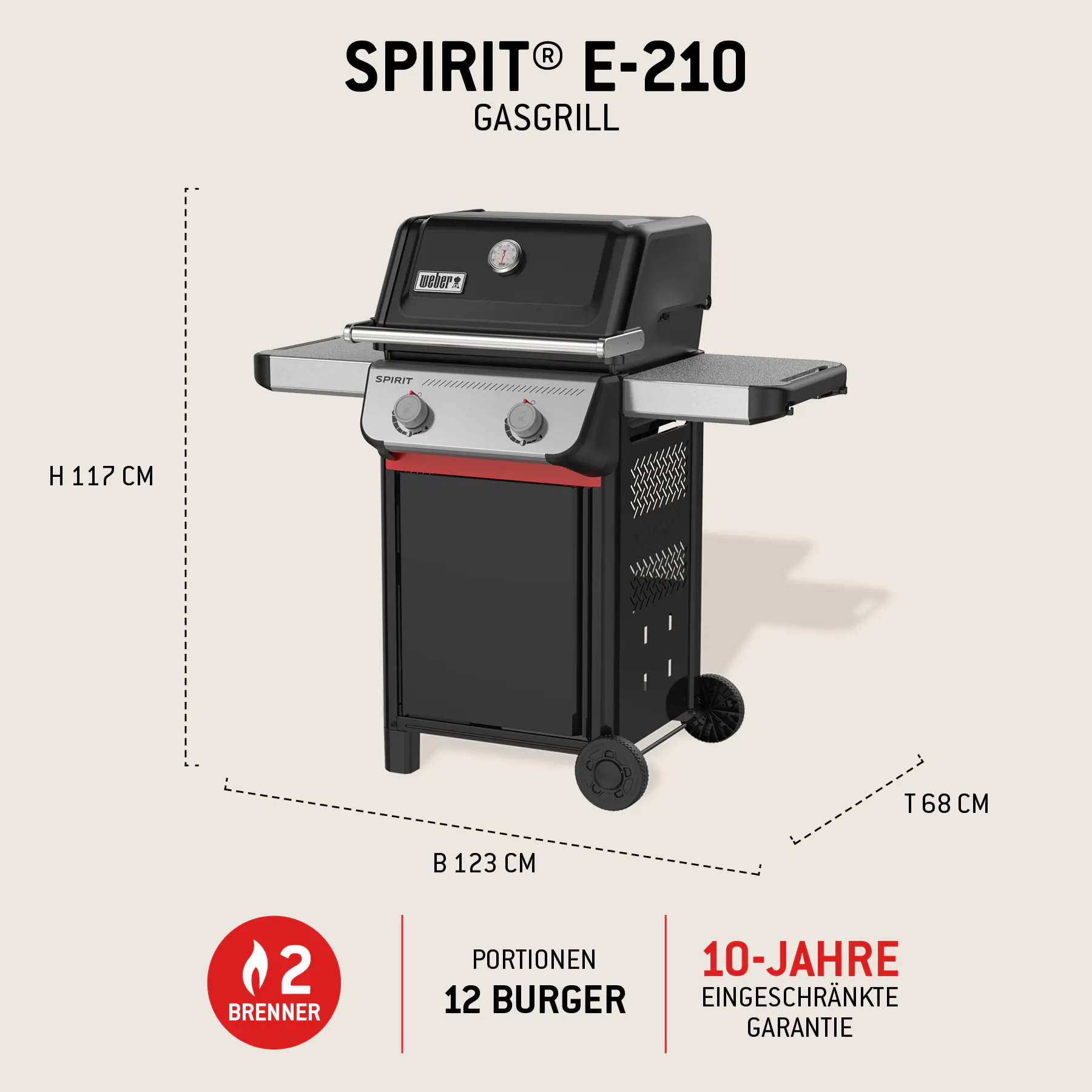Weber Gasgrill Spirit E210 Grillfläche: 52 x 45 cm 