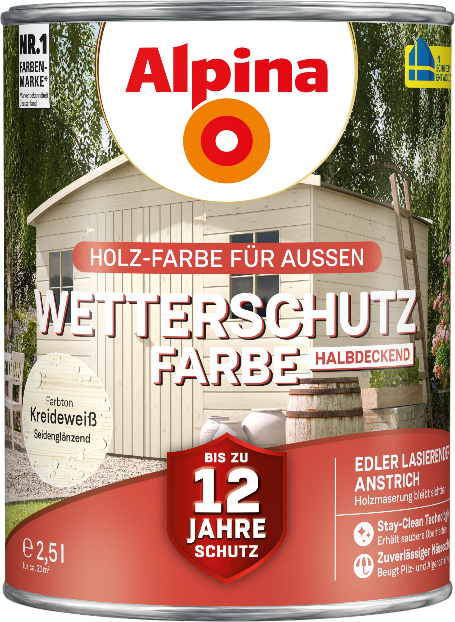 Alpina Wetterschutzfarbe 2,5 L kreideweiß