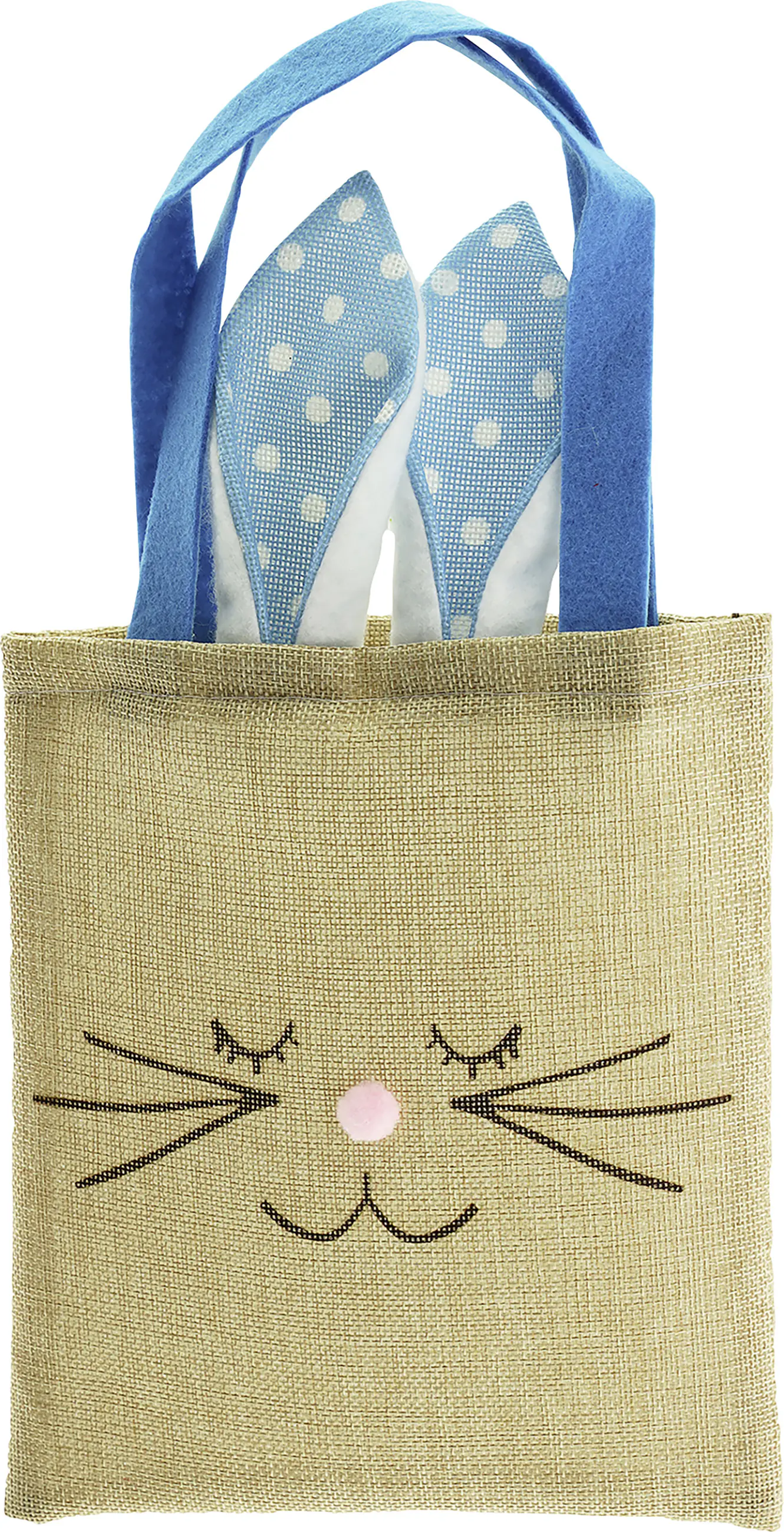 Osterhasentasche Stoff 23 x 20 cm natur blau