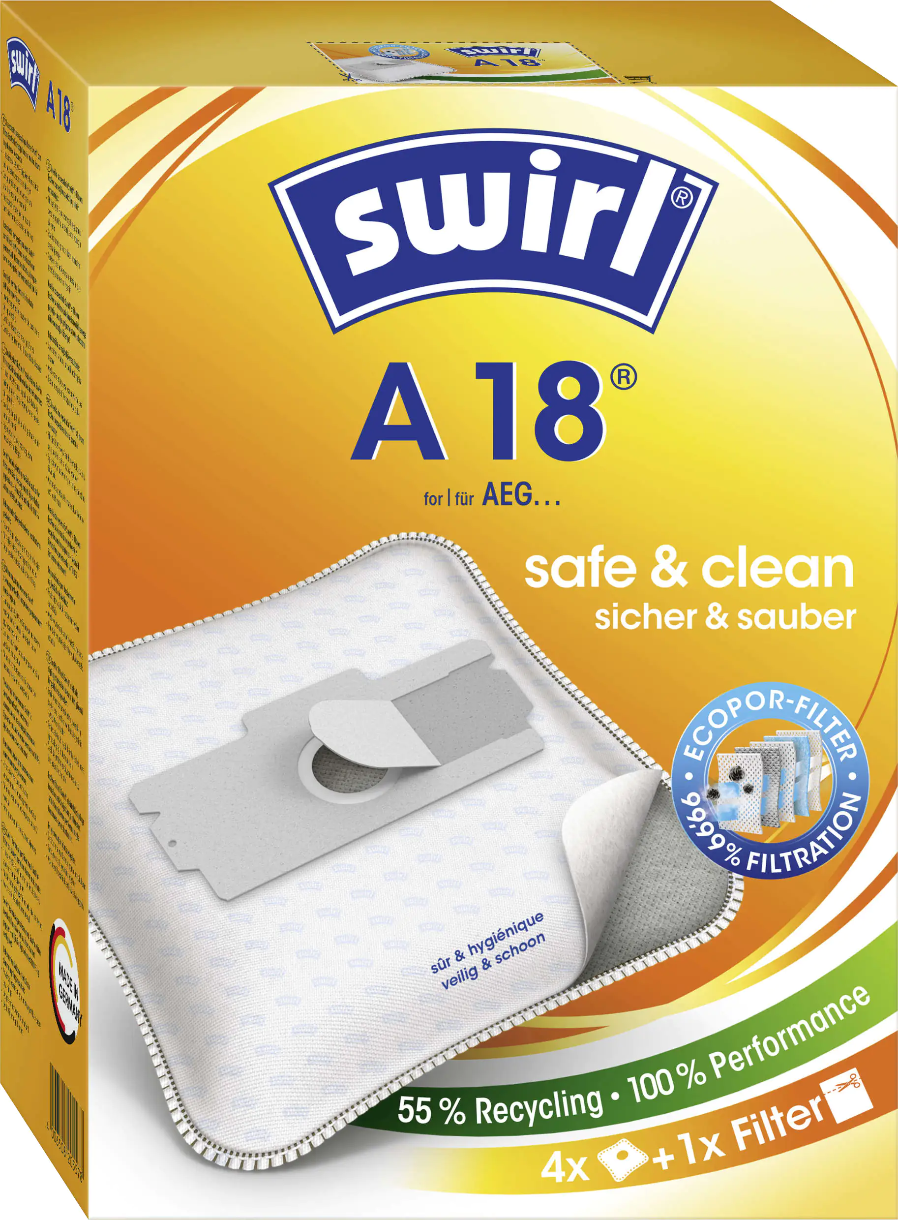 Swirl A 18 EcoPor Staubsaugerbeutel 4 Staubbeutel + 1 Filter Swirl A 18 EcoPor Staubsaugerbeutel 4 Staubbeutel + 1 Filter