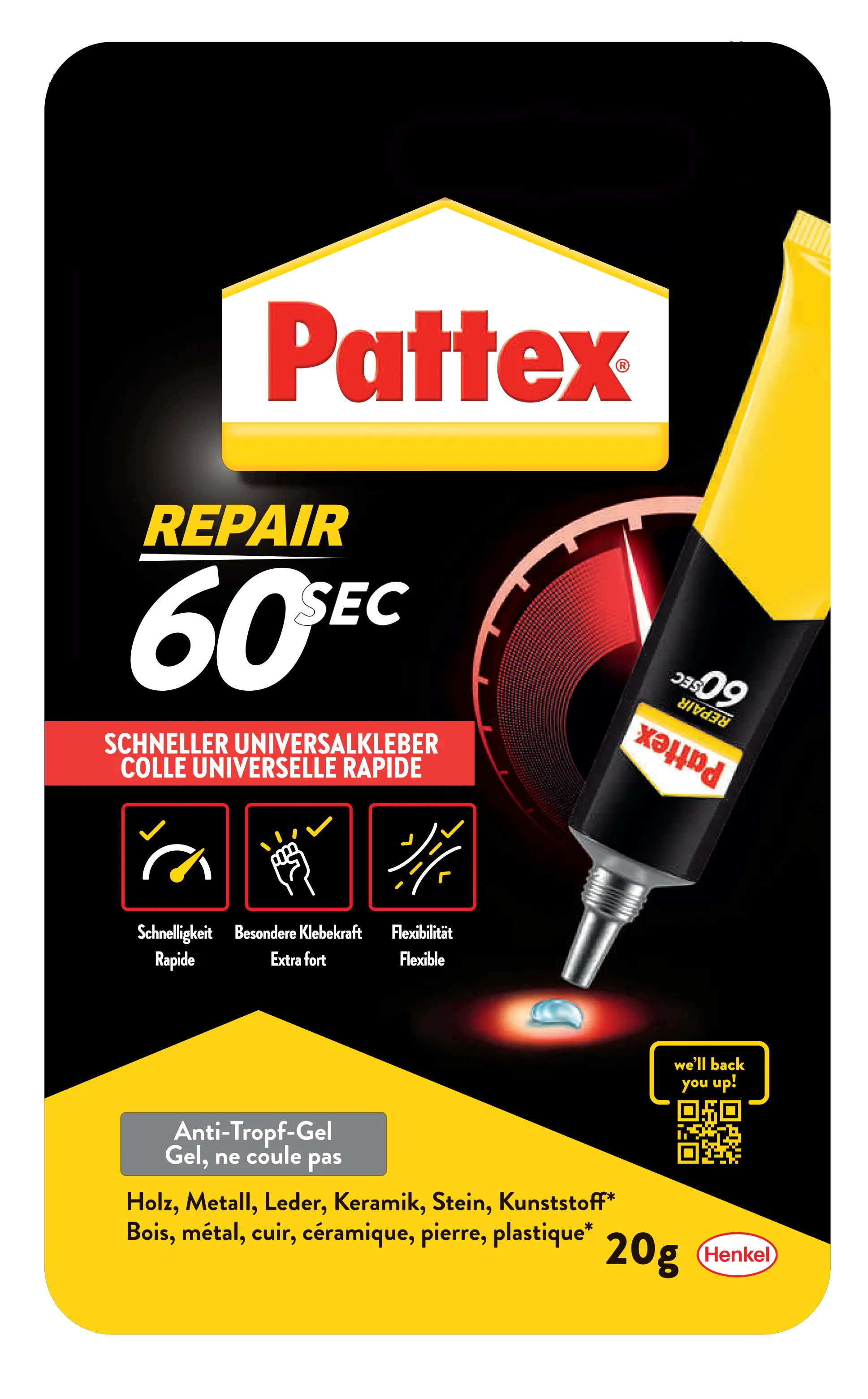 Pattex 60sec. Universalkleber 20 g Tube, klar & farblos