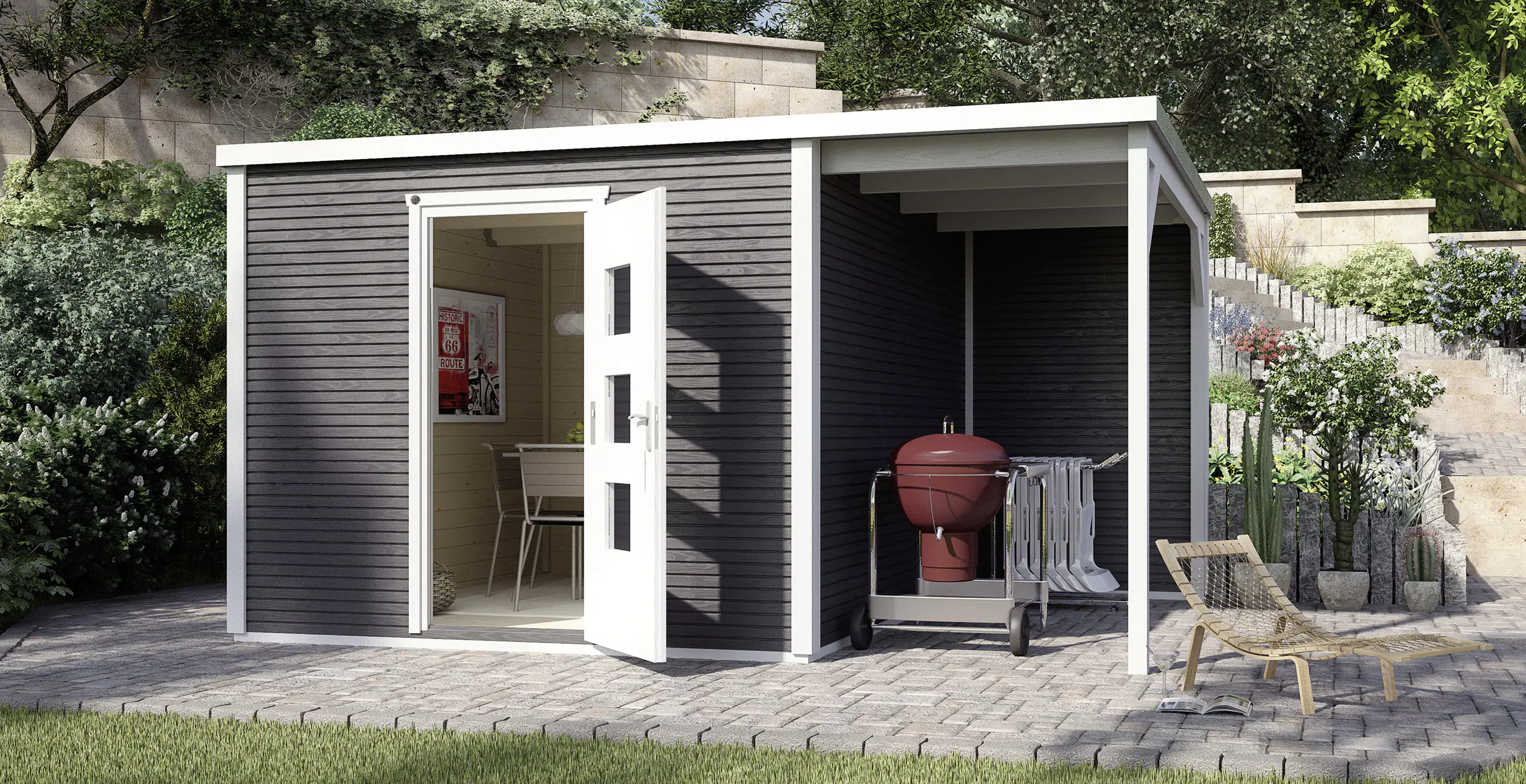 Weka Designhaus Wekaline 413 A 450 x 300 cm anthrazit mit Fußboden