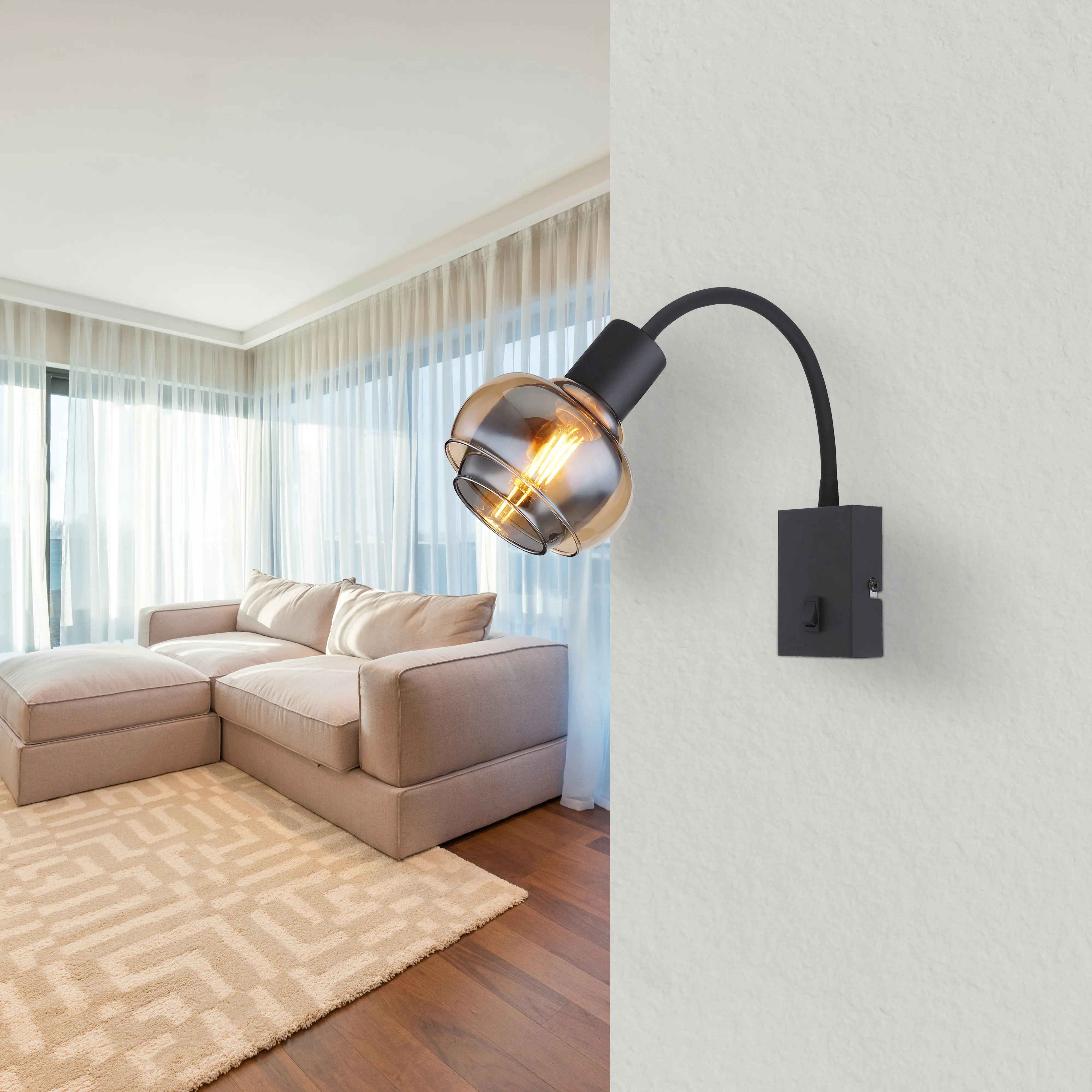 Globo Wandleuchte Tokki schwarz matt 10,5 x 46,5 cm E14