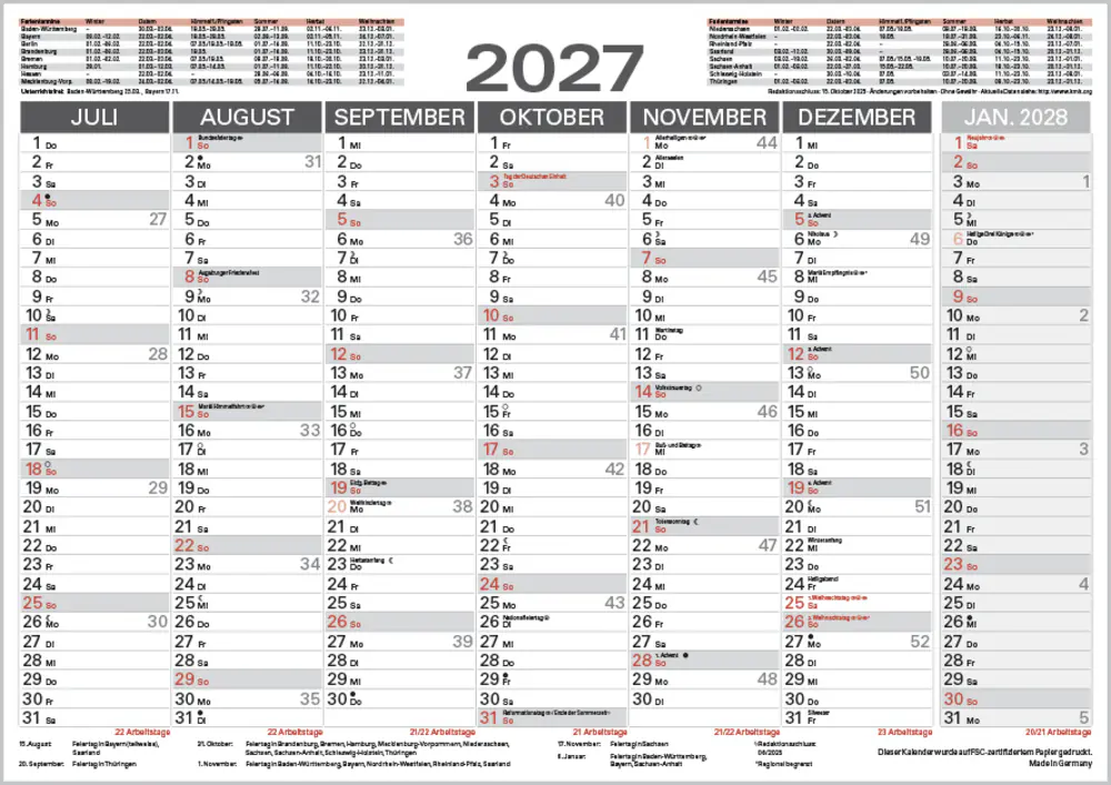 Korsch Tafelkalender 2027 A4