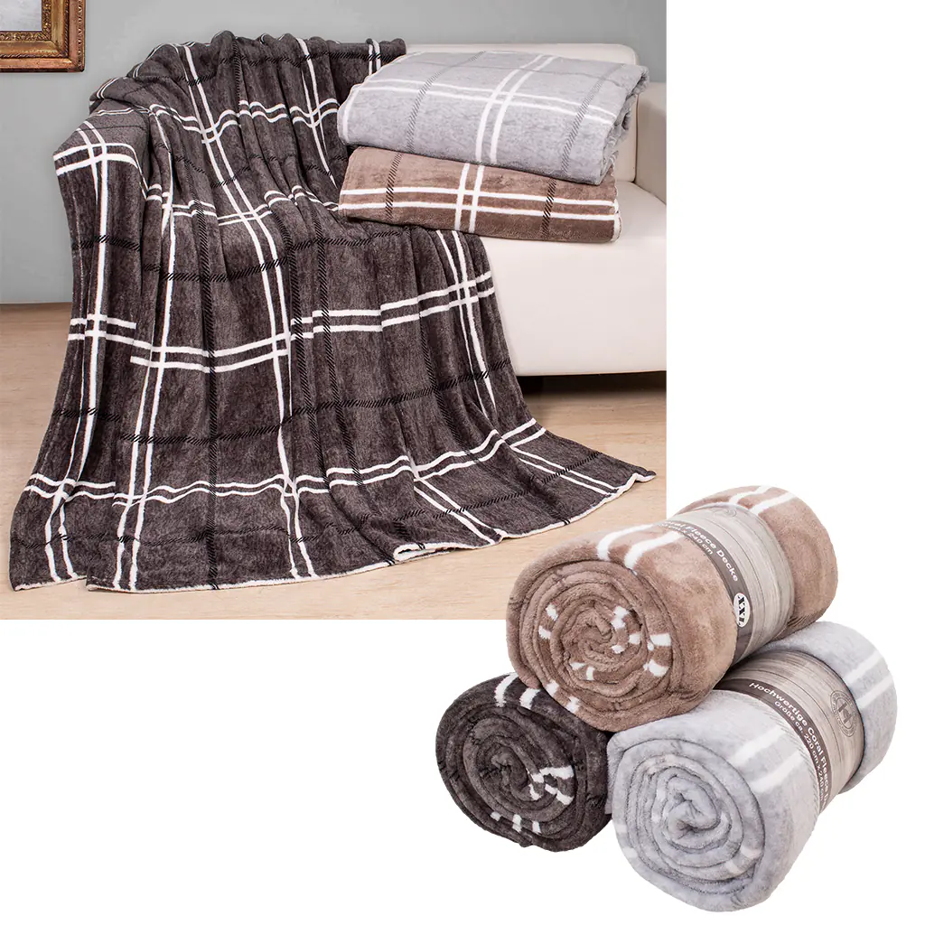 Fleecedecke Coral Karo XXL 220 x 240 cm 3-fach sortiert