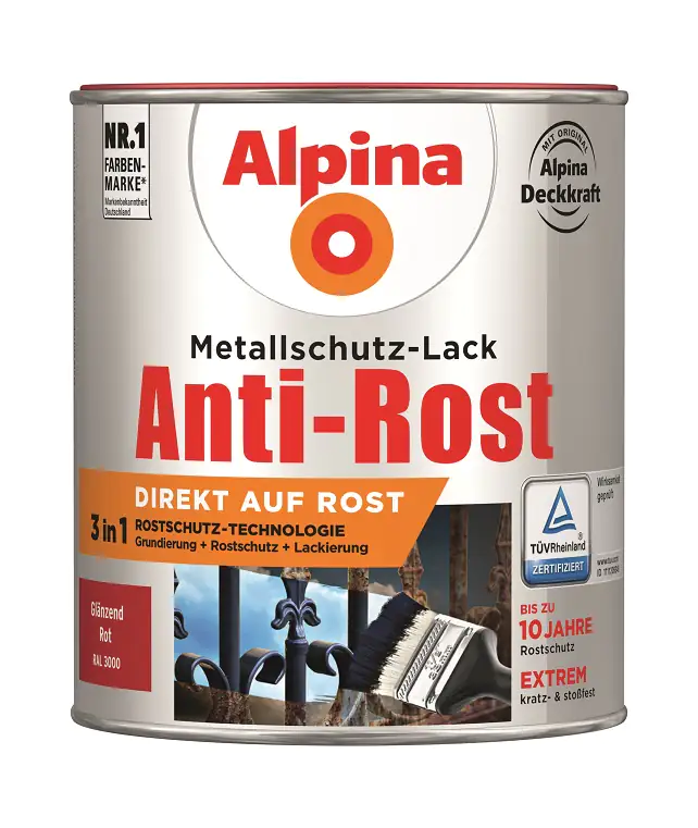 Alpina Metallschutz-Lack Anti-Rost 750 ml rot glänzend Alpina Metallschutz-Lack Anti-Rost 750 ml rot glänzend