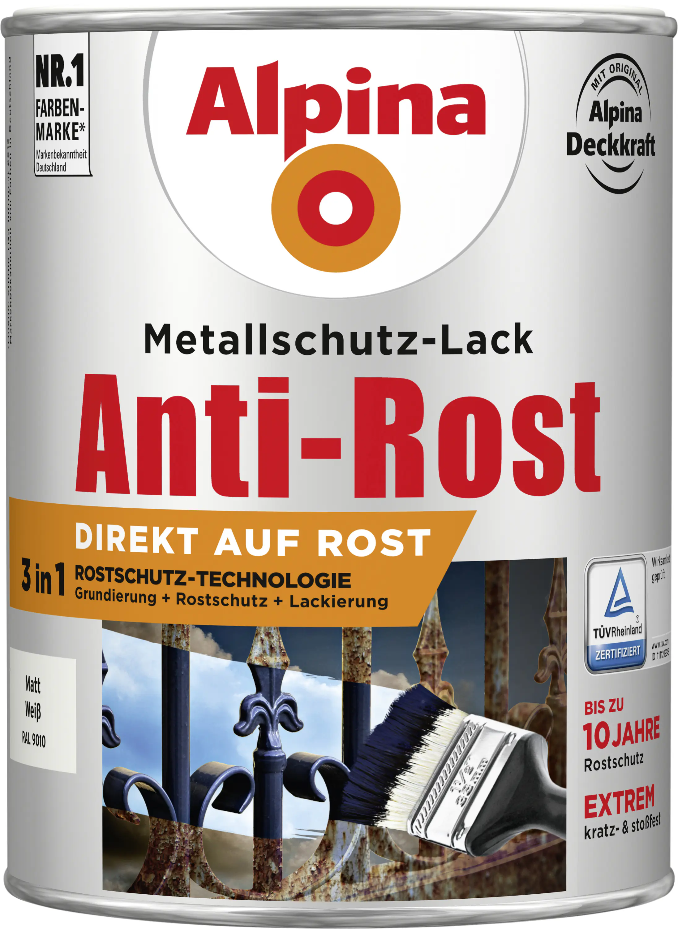 Alpina Metallschutz-Lack Anti-Rost 2,5 L weiß matt