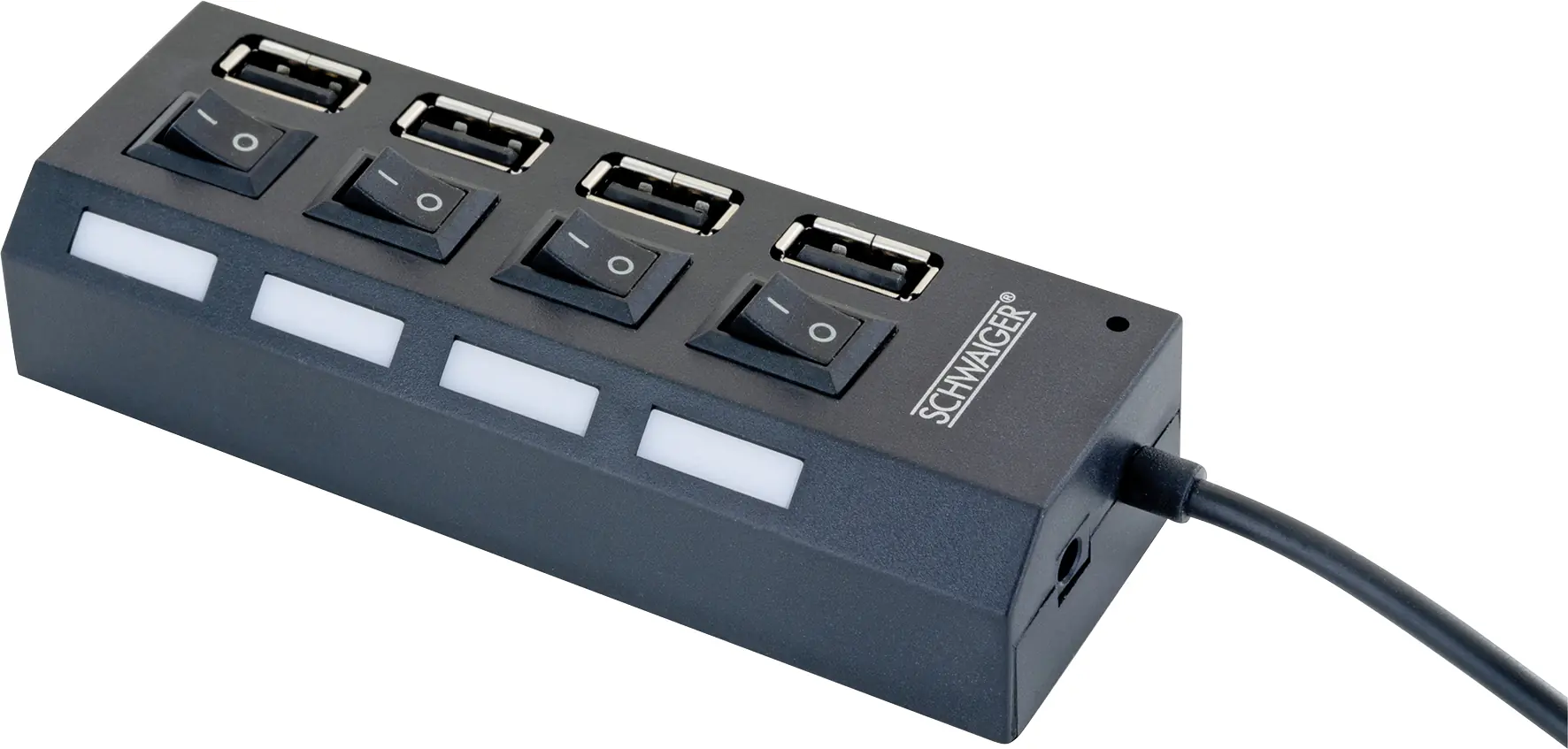 Schwaiger USB 2.0 HUB 4x USB A Buchse, schwarz, einzeln schaltbar