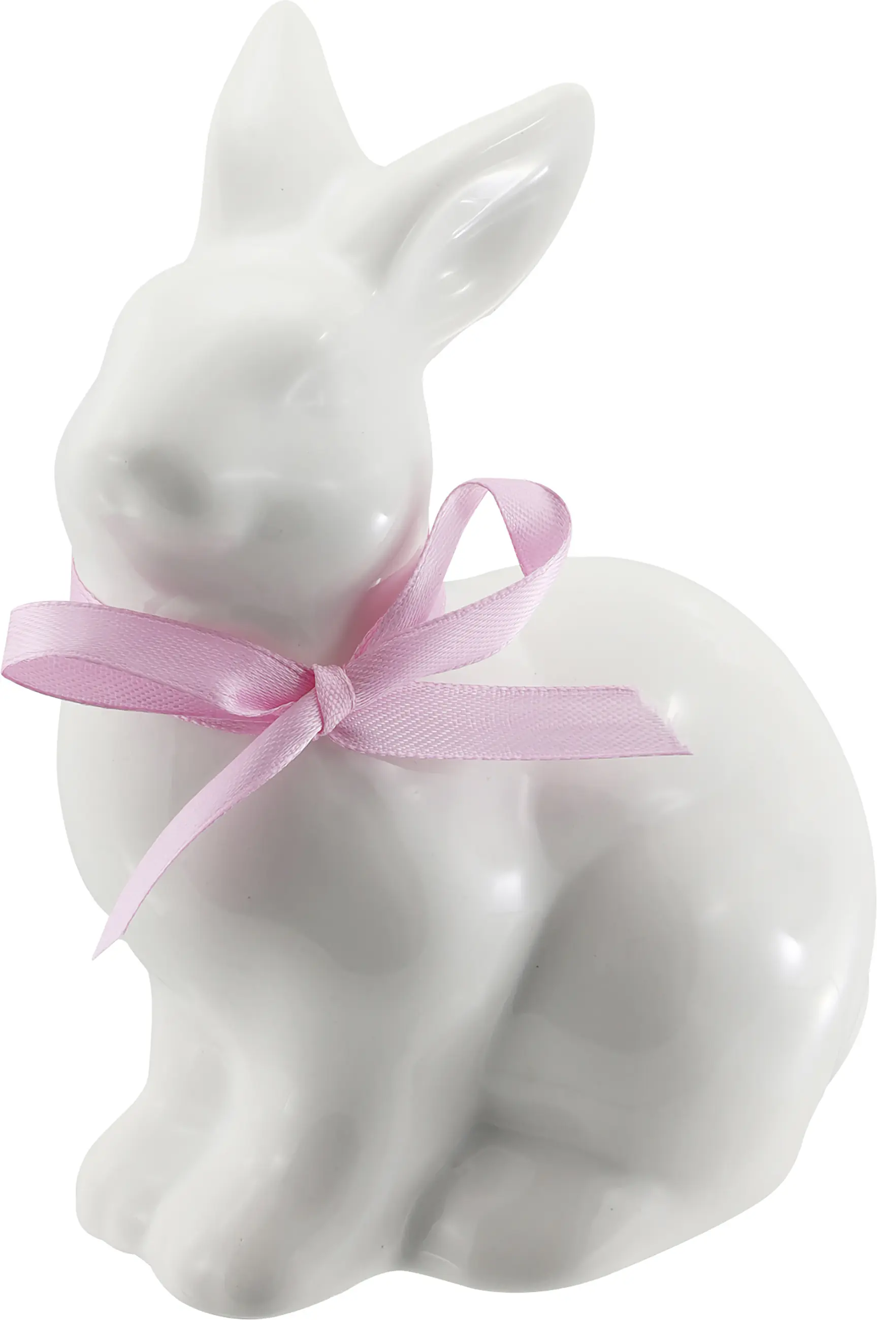 Osterdeko Keramikfigur Hase mit Schleife 9 x 14 cm weiß