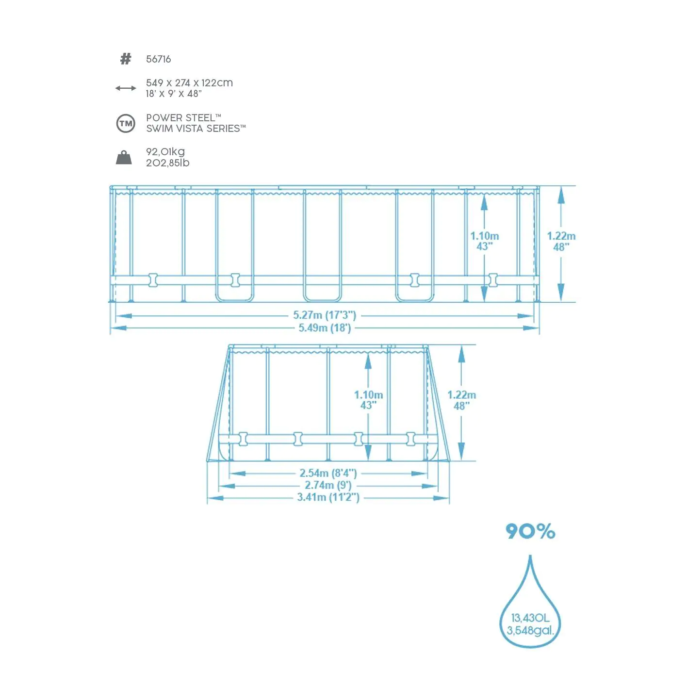 Bestway Power SteelFrame Pool Komplett-Set oval 549 x 274 x 122 cm Bestway Power SteelFrame Pool Komplett-Set oval 549 x 274 x 122 cm