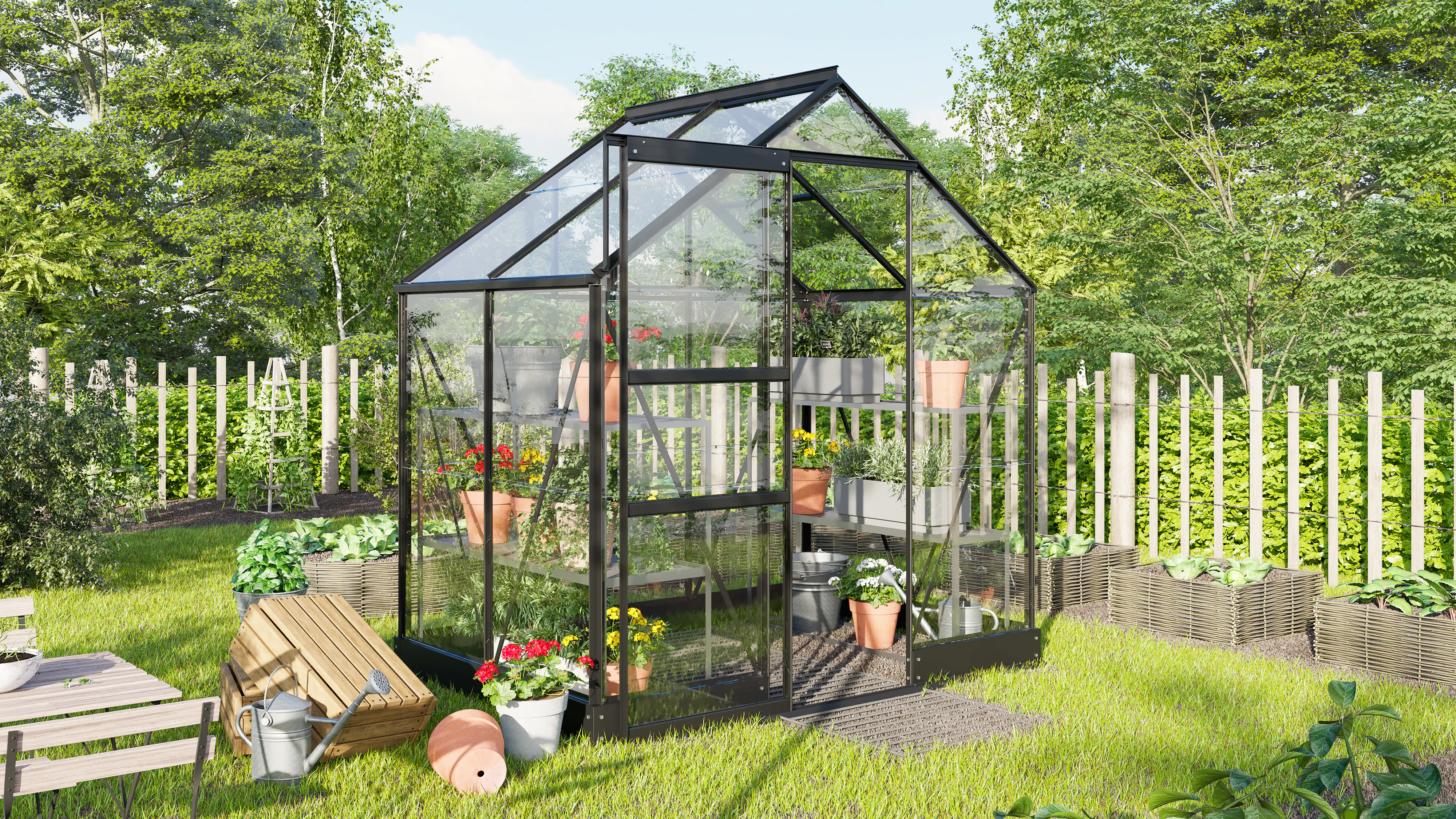 Vitavia Gewächshaus Eris 2500 ESG 3 mm schwarz 195 x 137 cm  Vitavia Gewächshaus Eris 2500 ESG 3 mm schwarz 195 x 137 cm