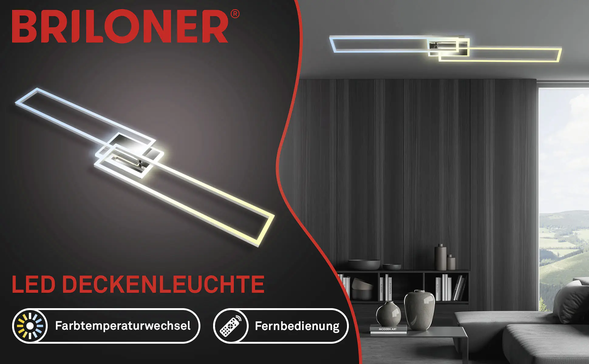 Briloner LED-Deckenleuchte Frame chrom 110 x 24,8 cm CCT dimmbar