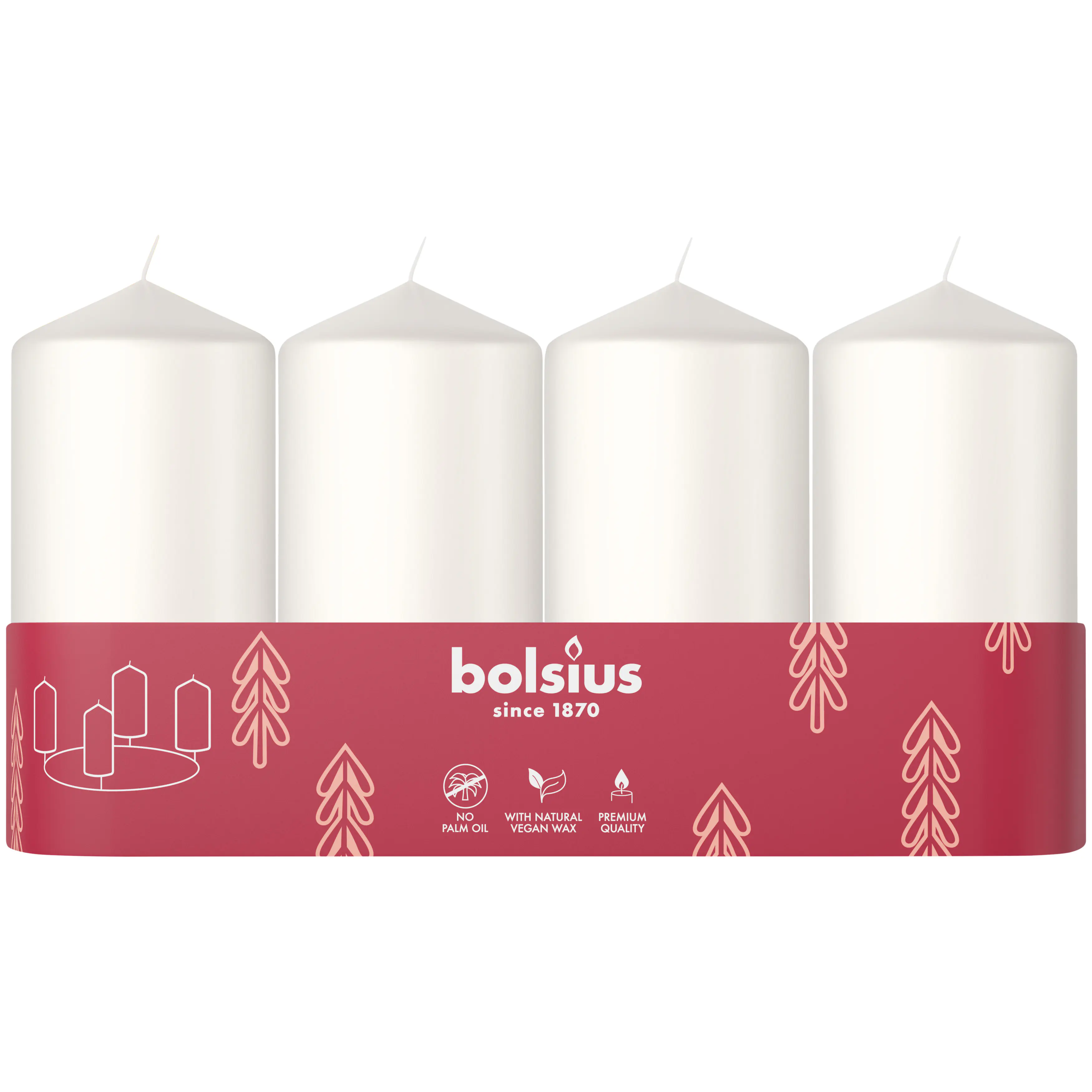 Bolsius Stumpenkerzen 4er Tray Ø 4,8 x 10 cm wolkiges weiß