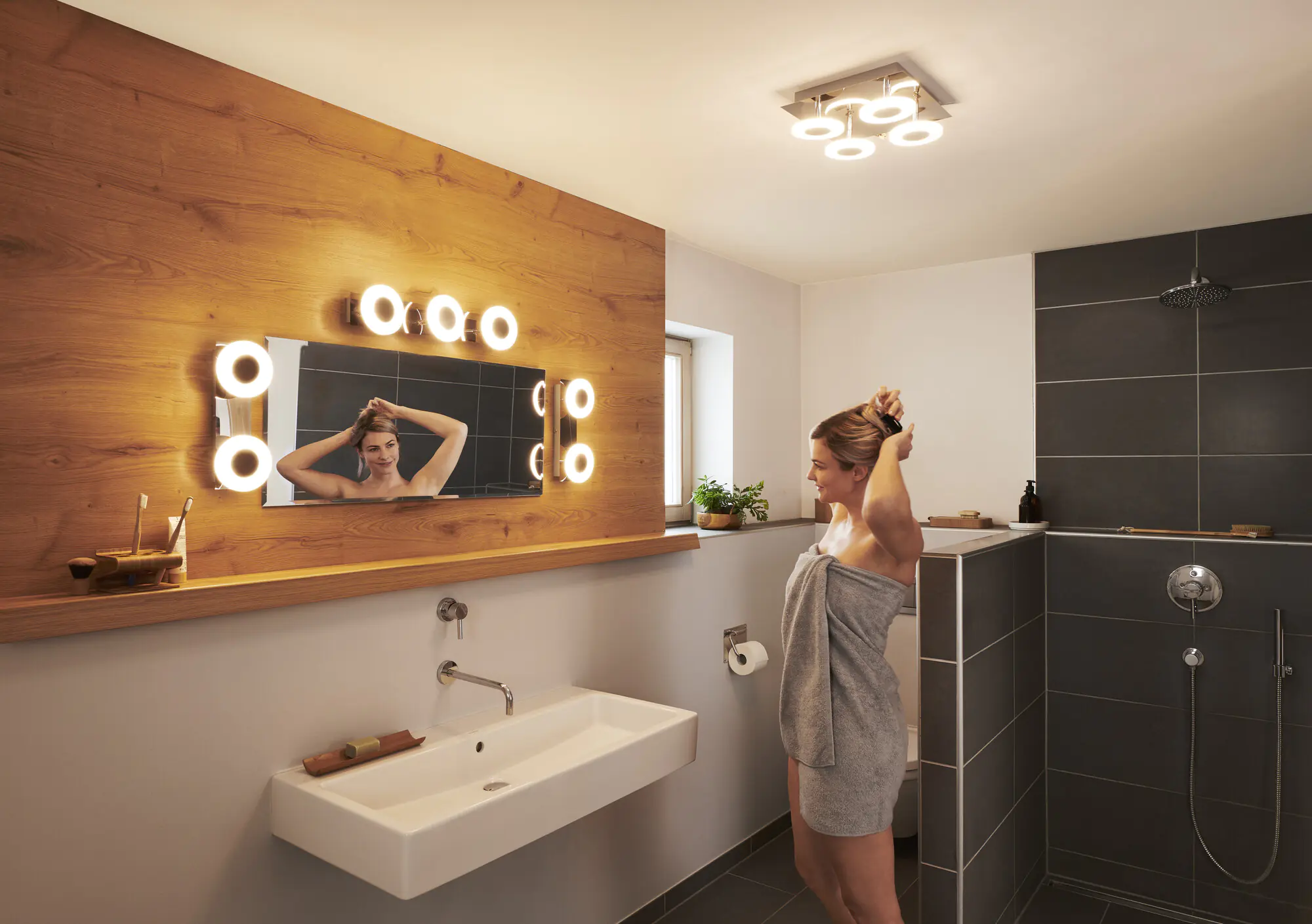 Ledvance Smart+ LED Badleuchte Orbis Wave silber 52 x 12 cm 21 W dimmbar