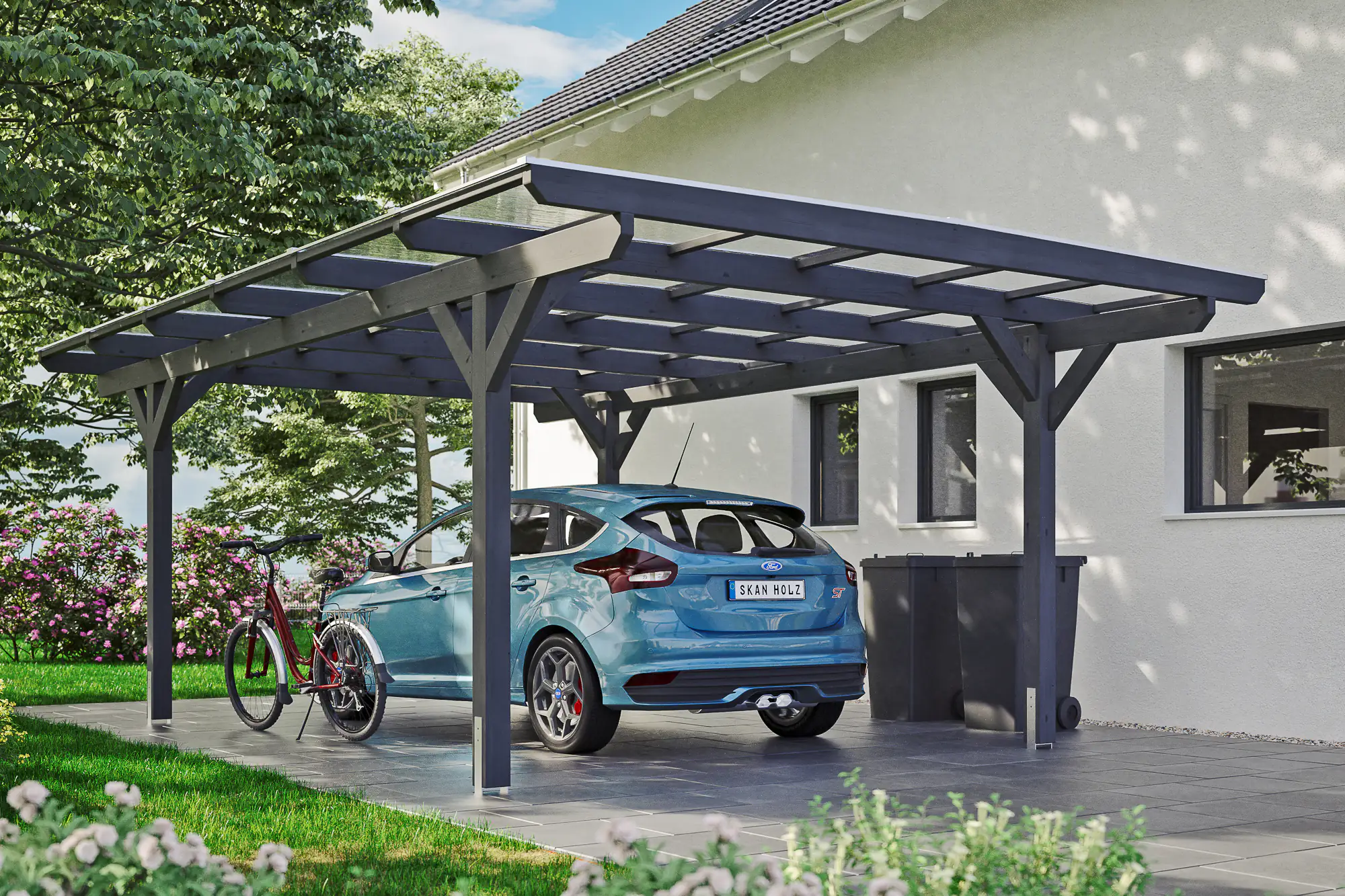 SKAN HOLZ Carport Odenwald 428 x 648 cm, lasiert in Schiefergrau