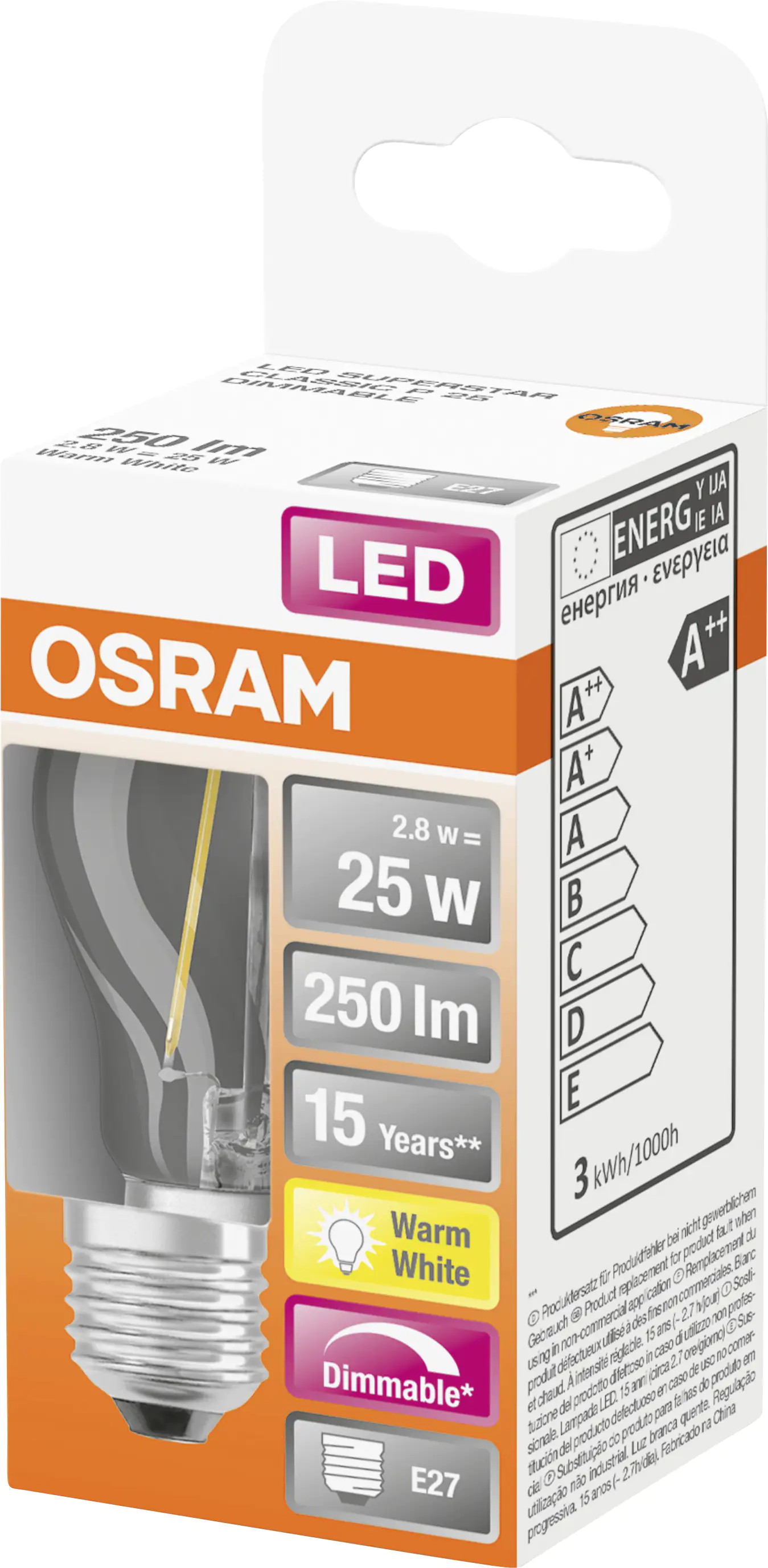 Osram LED Leuchtmittel Superstar Classic P E27 2,8 W dimmbar klar