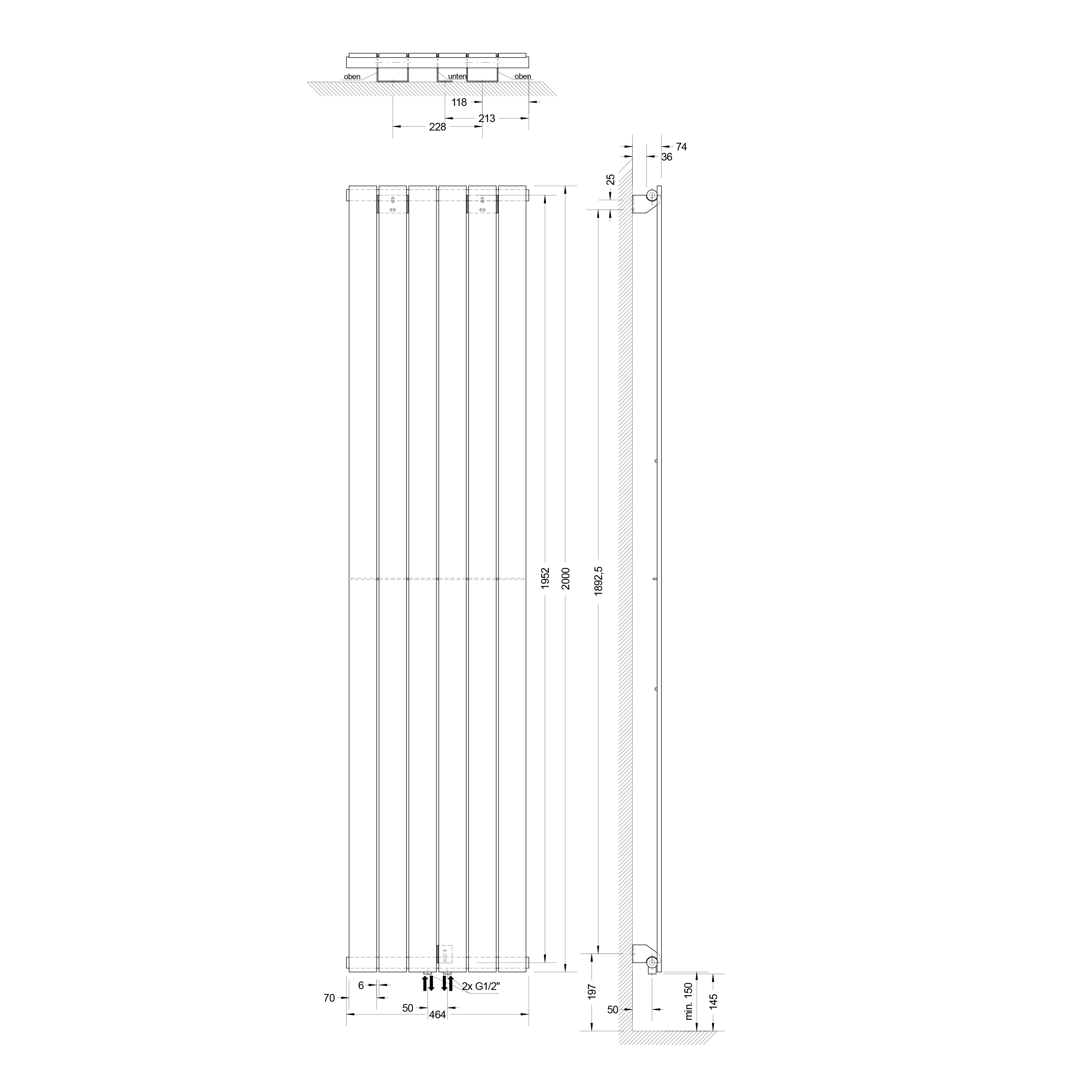 Schulte Badheizkörper Aachen 200 x 46,4 cm 1127 Watt