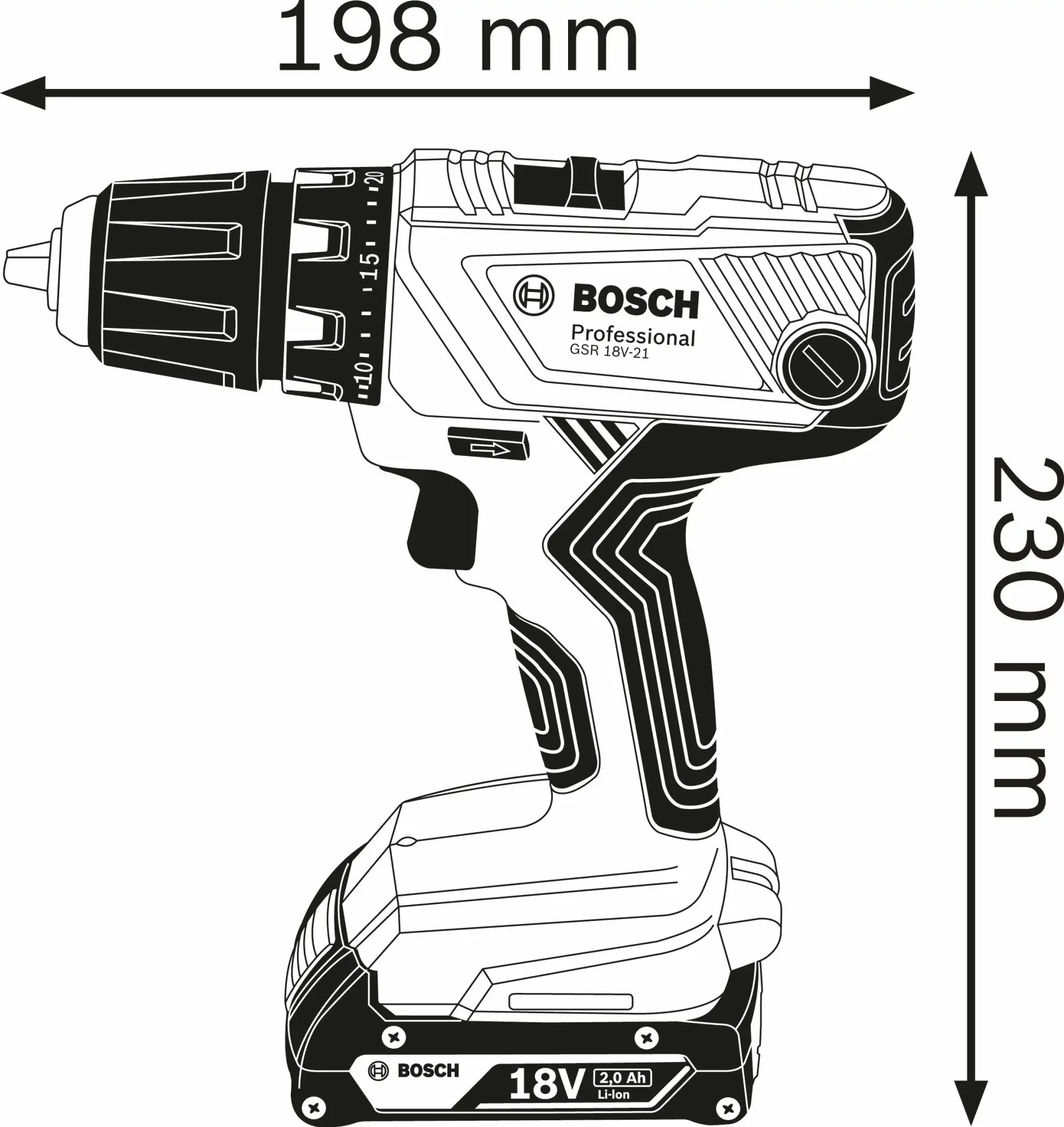 Bosch Professional Akku-Bohrschrauber GSR 18V-21 2 Ah Solo
